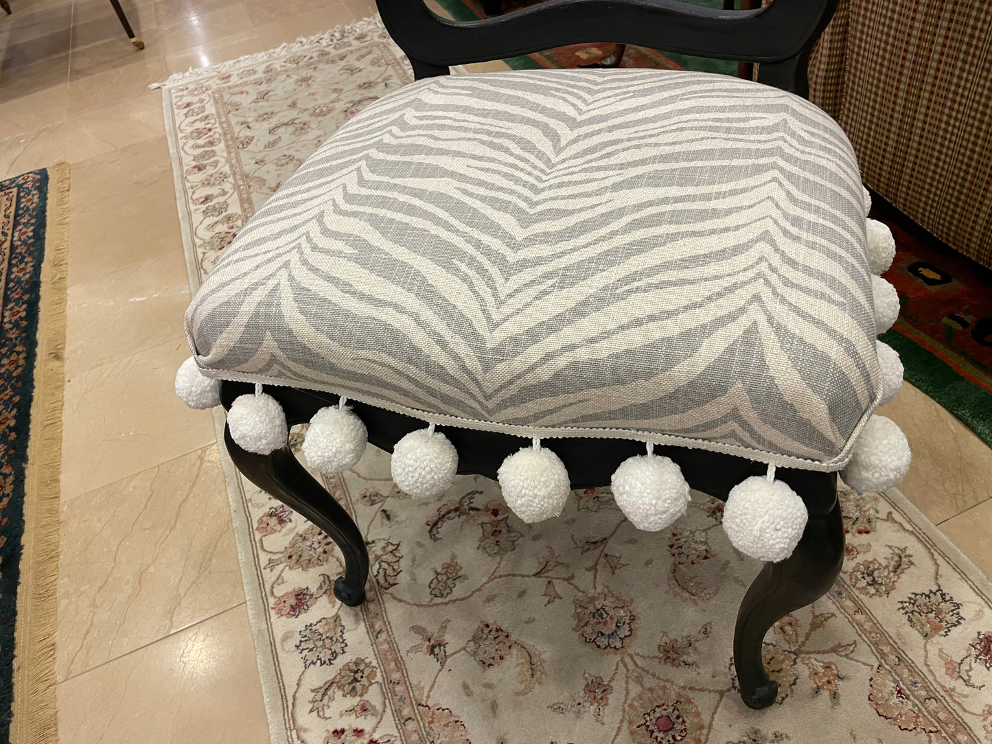 Pair of Zebra Print and Pom-Pom Side Chairs, Custom (7299)