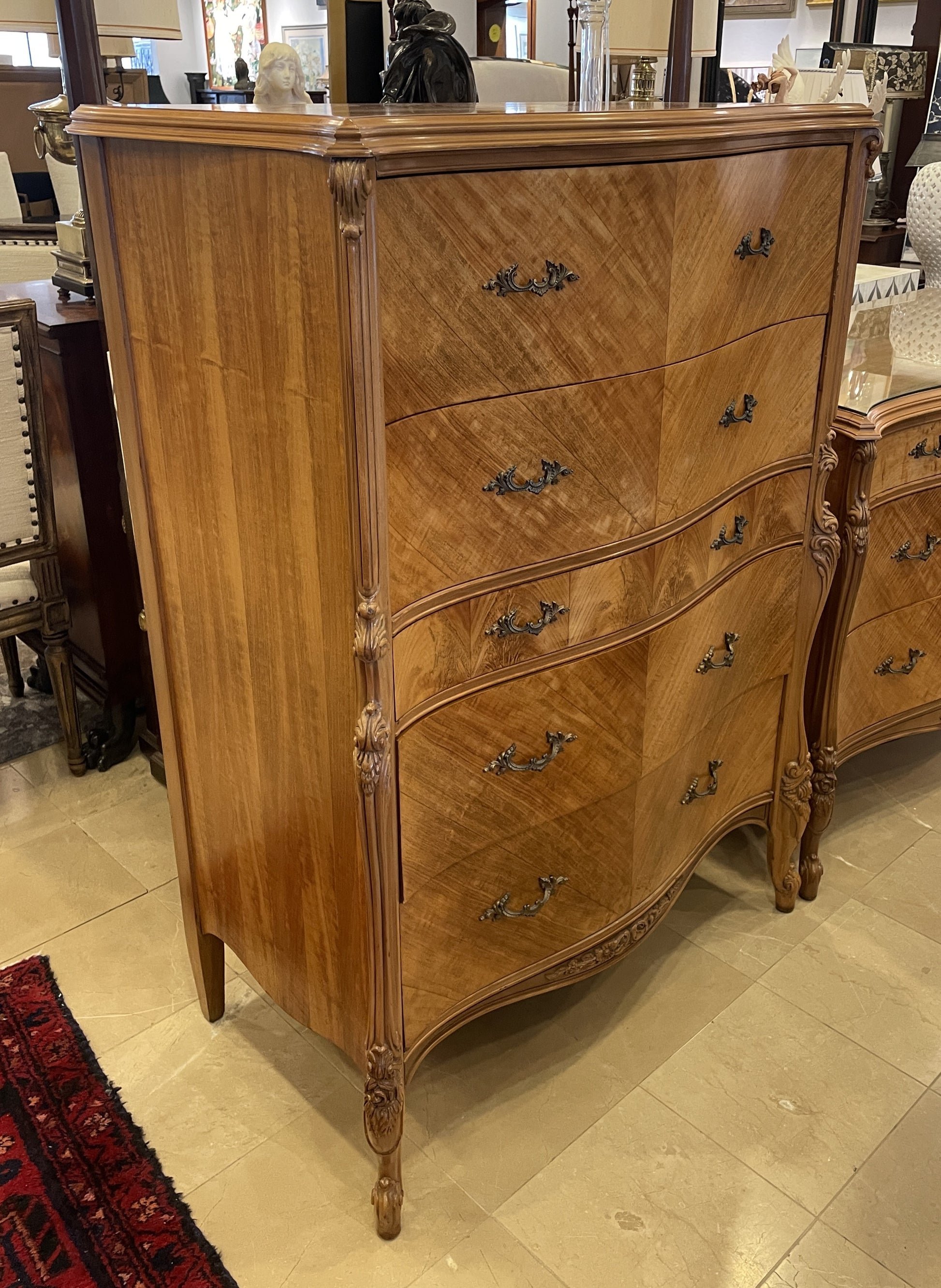 french dresser White Vintage Provincial | Gold Hardware | 9 Drawer | Kindel | Restored Furniture Constructed from wood Antique French Provincial Highboy Dresser