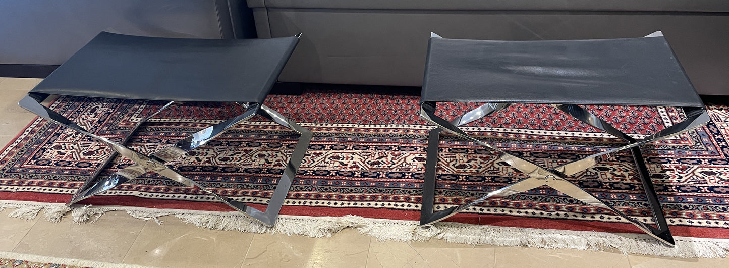 Chrome X-Base with Leather Sling seat attributed to Poul Kjærholm for Fritz Hansen, a pair (0LN00O)