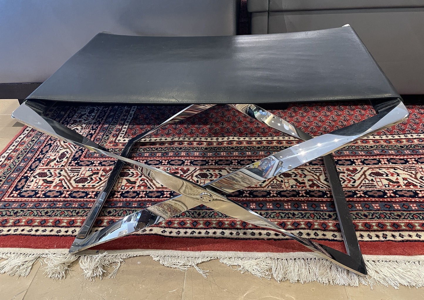 Chrome X-Base with Leather Sling seat attributed to Poul Kjærholm for Fritz Hansen, a pair (0LN00O)