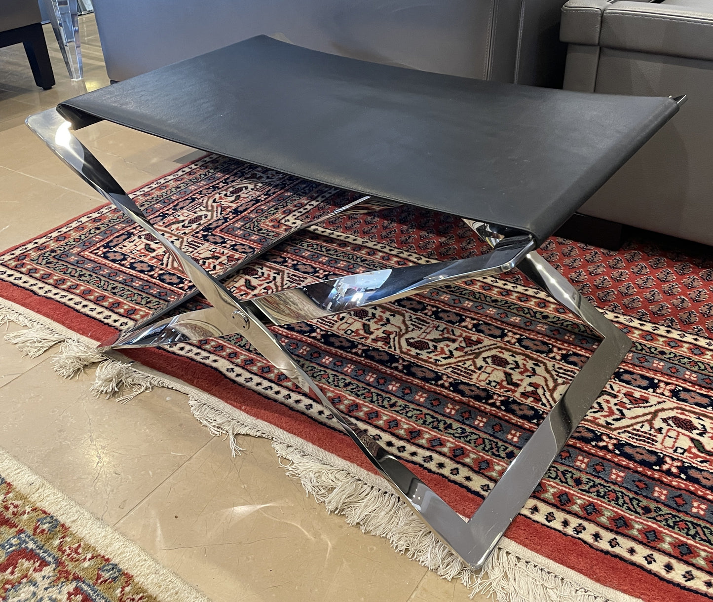 Chrome X-Base with Leather Sling seat attributed to Poul Kjærholm for Fritz Hansen, a pair (0LN00O)