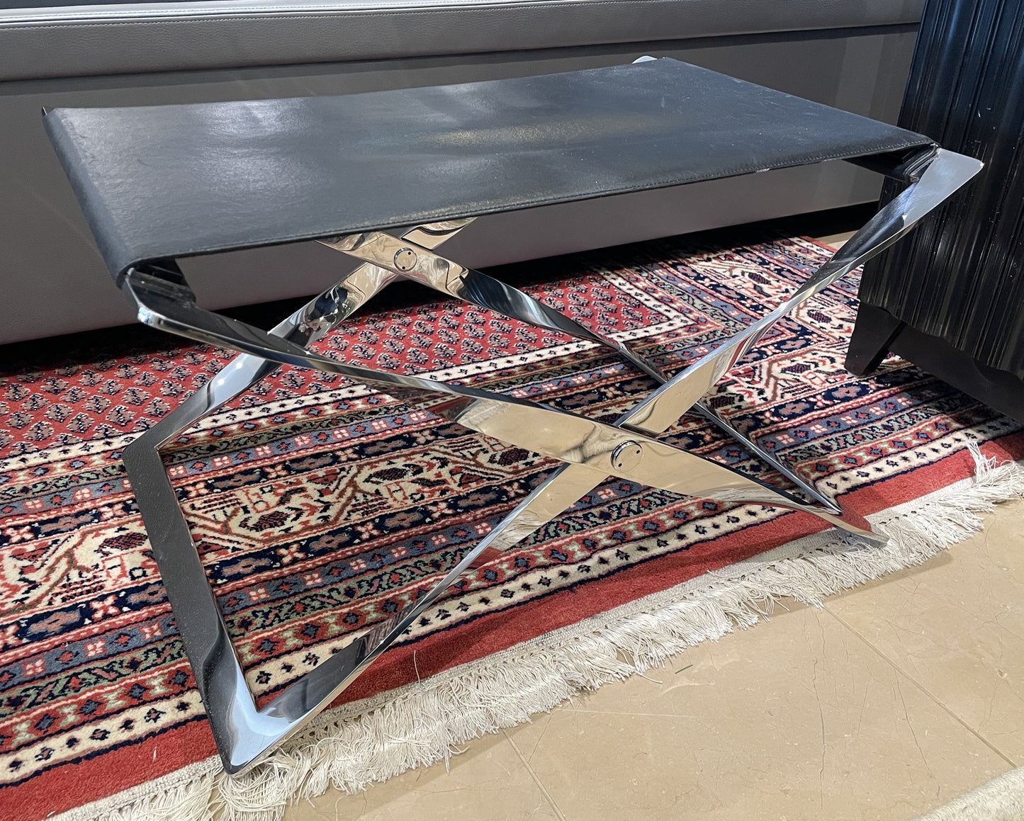 Chrome X-Base with Leather Sling seat attributed to Poul Kjærholm for Fritz Hansen, a pair (0LN00O)