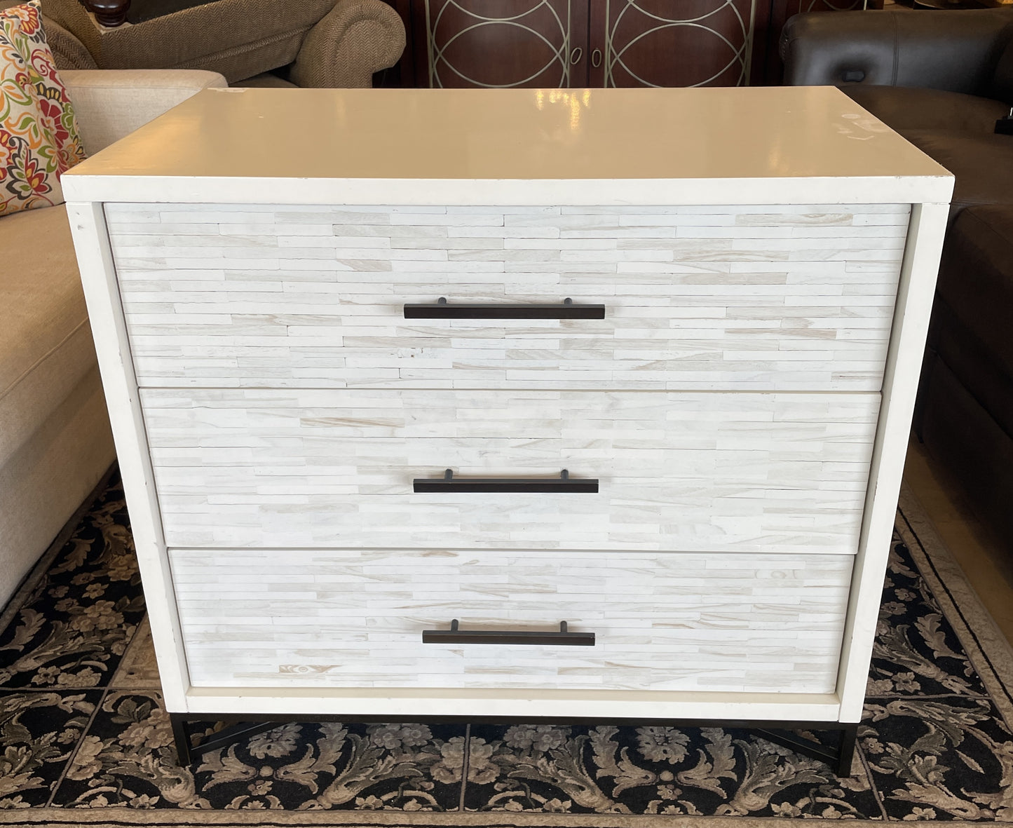 West Elm Faux Bone Front Three Drawer Nightstand, AS IS (0LG005)