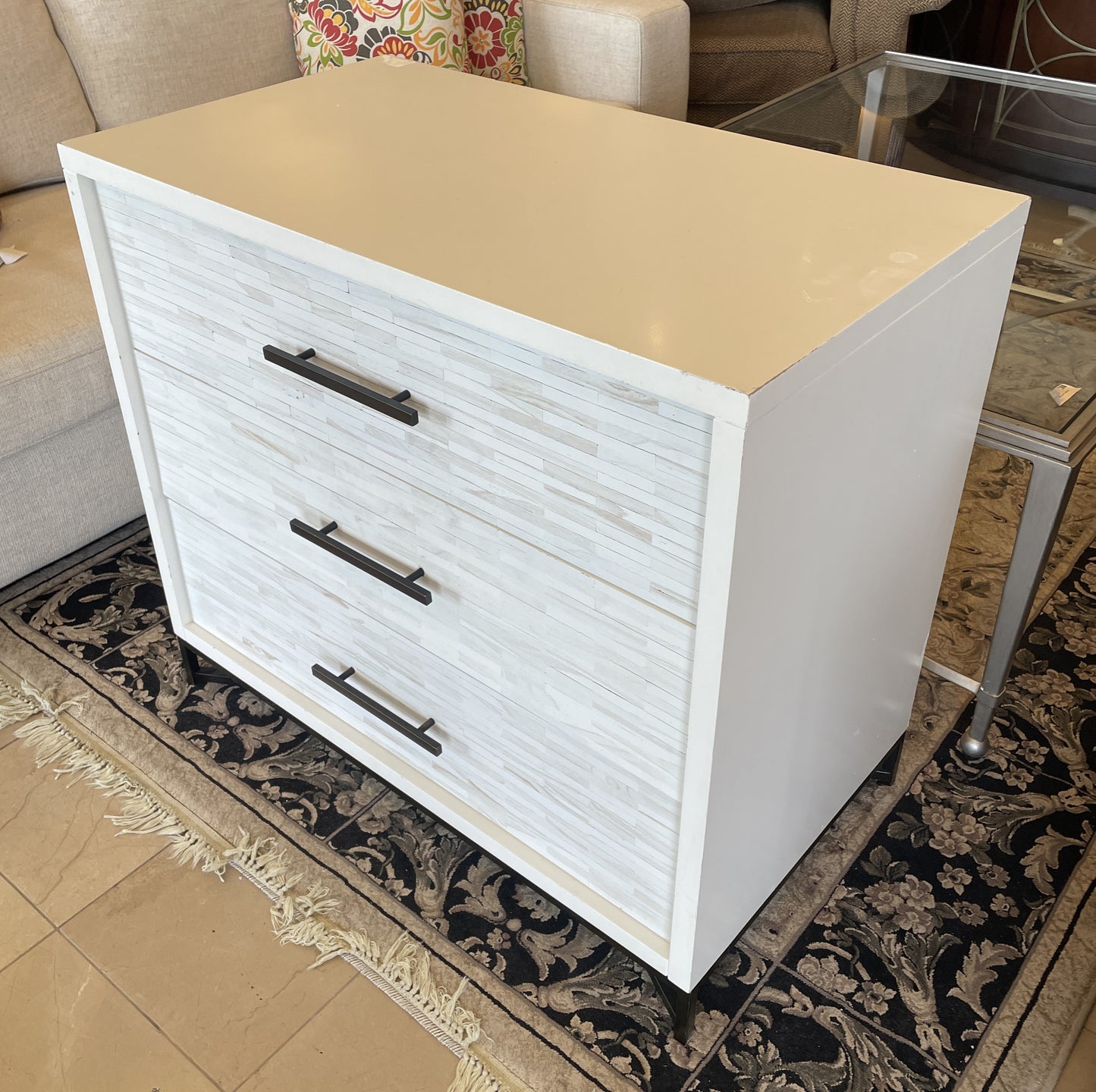 West Elm Faux Bone Front Three Drawer Nightstand, AS IS (0LG005)