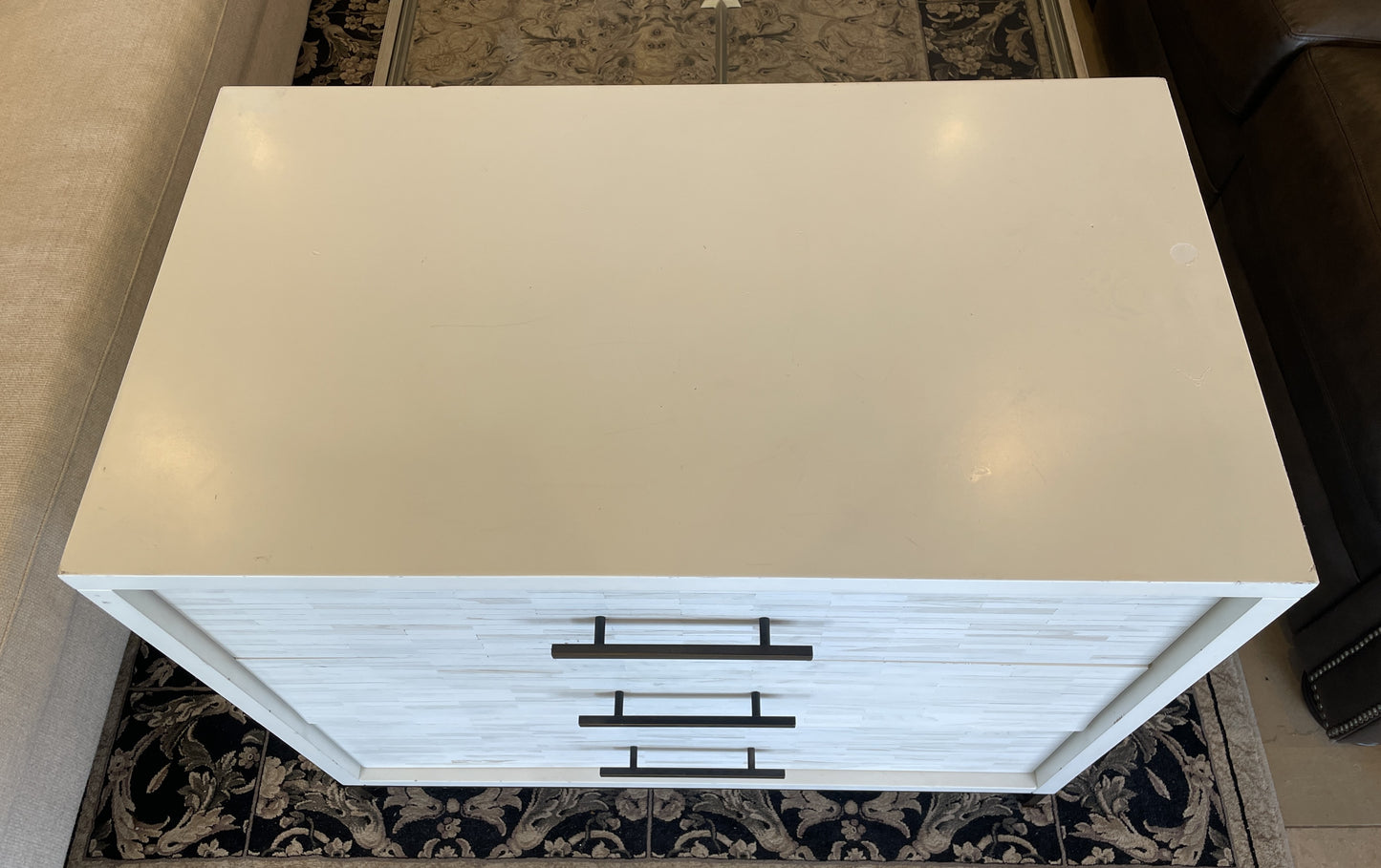 West Elm Faux Bone Front Three Drawer Nightstand, AS IS (0LG005)