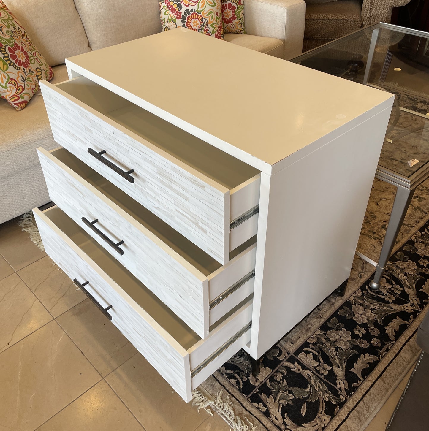 West Elm Faux Bone Front Three Drawer Nightstand, AS IS (0LG005)