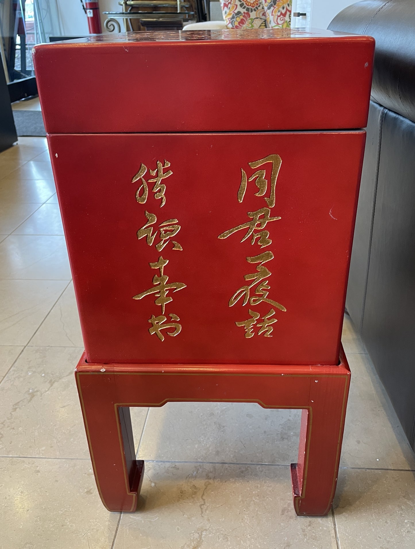 Red Lacquered Chinese Wedding Chest on Stand, Vintage (0LO002)
