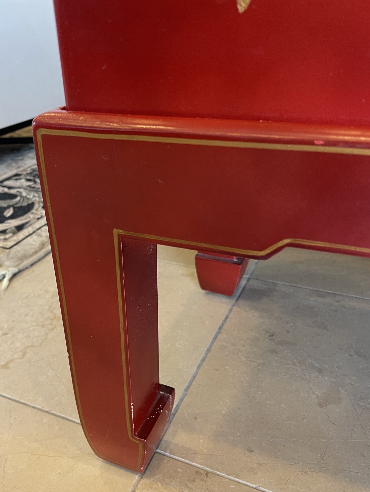 Red Lacquered Chinese Wedding Chest on Stand, Vintage (0LO002)