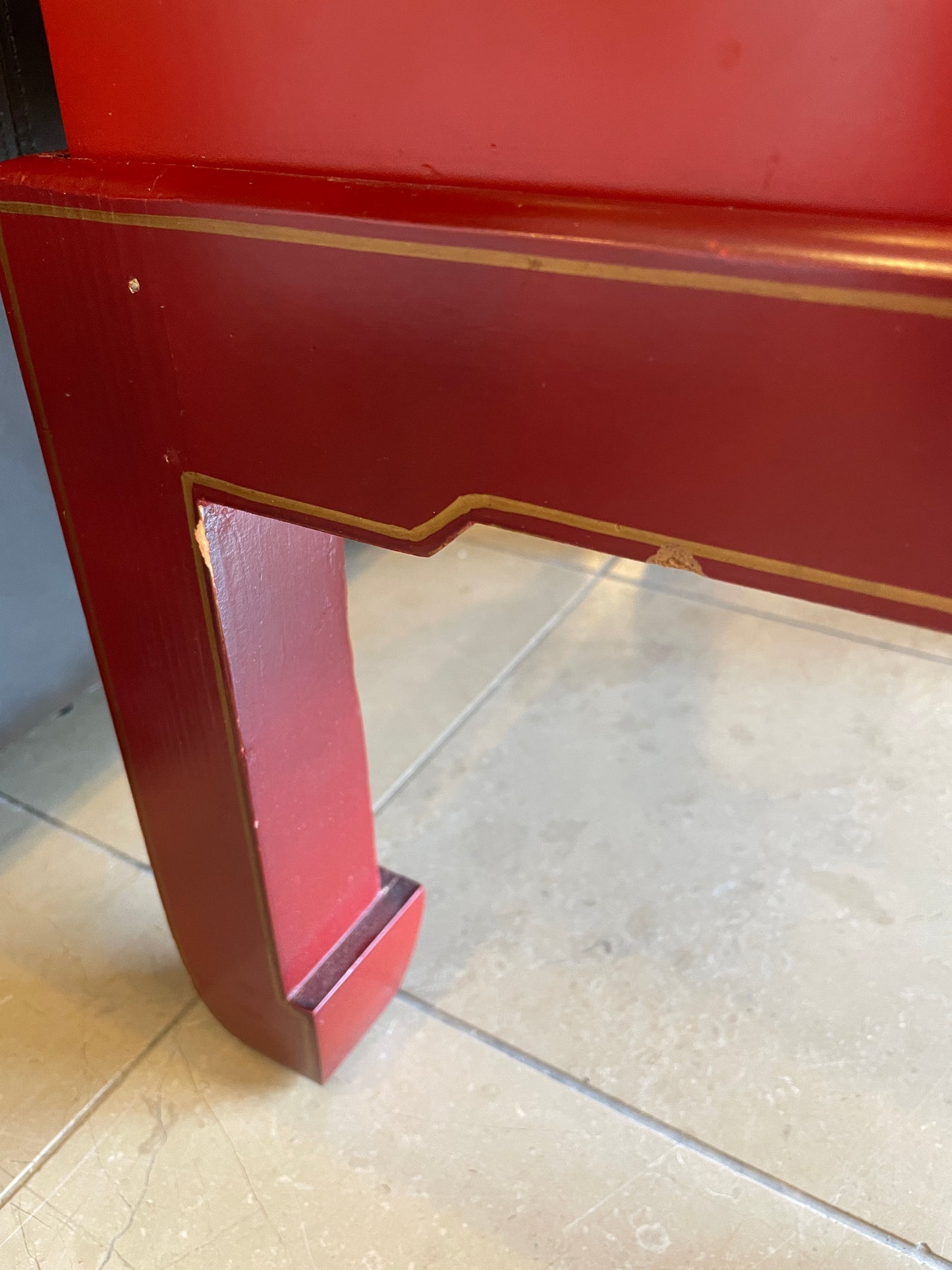 Red Lacquered Chinese Wedding Chest on Stand, Vintage (0LO002)