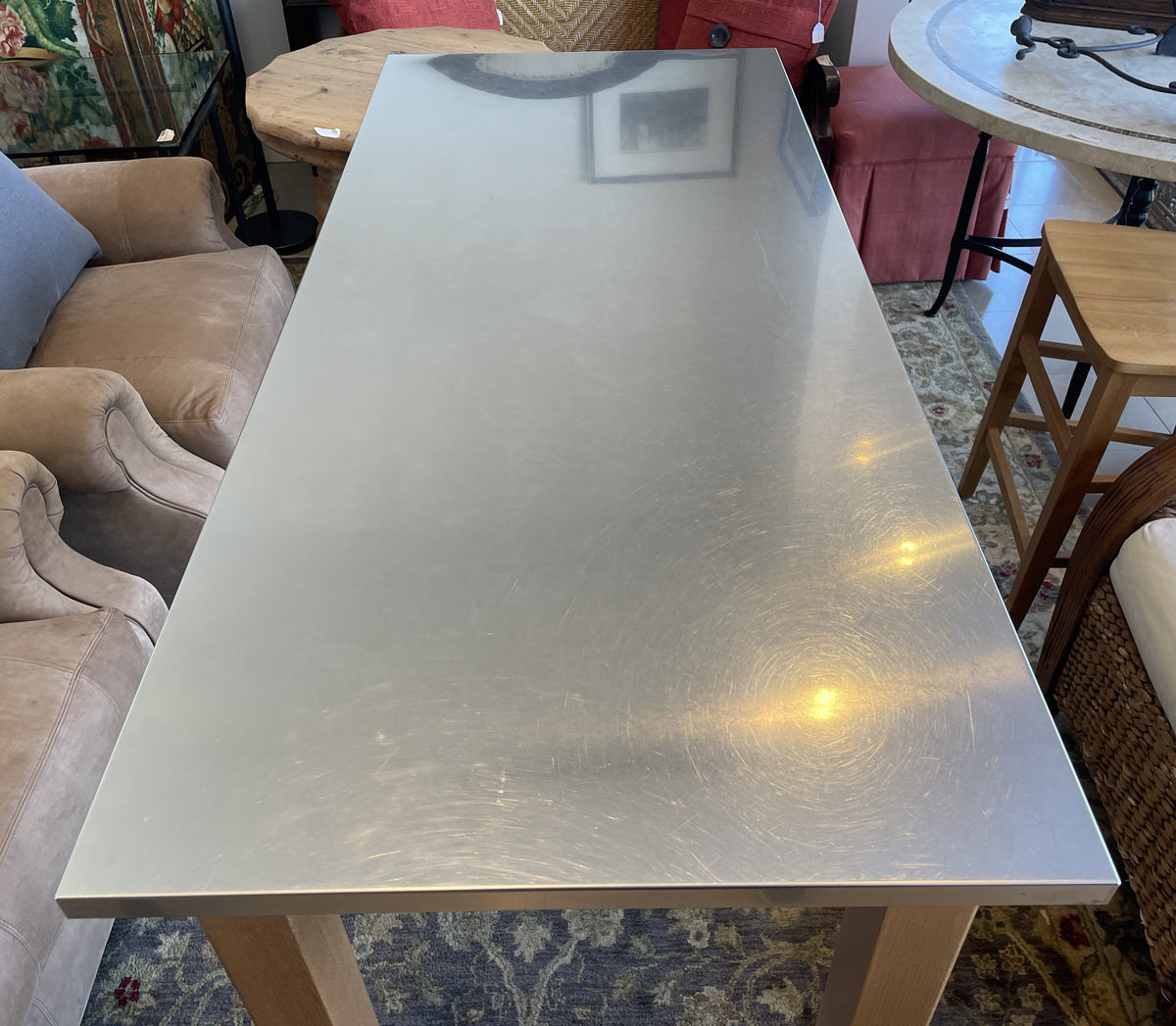 Pottery Barn Stainless Top Table (03N002)
