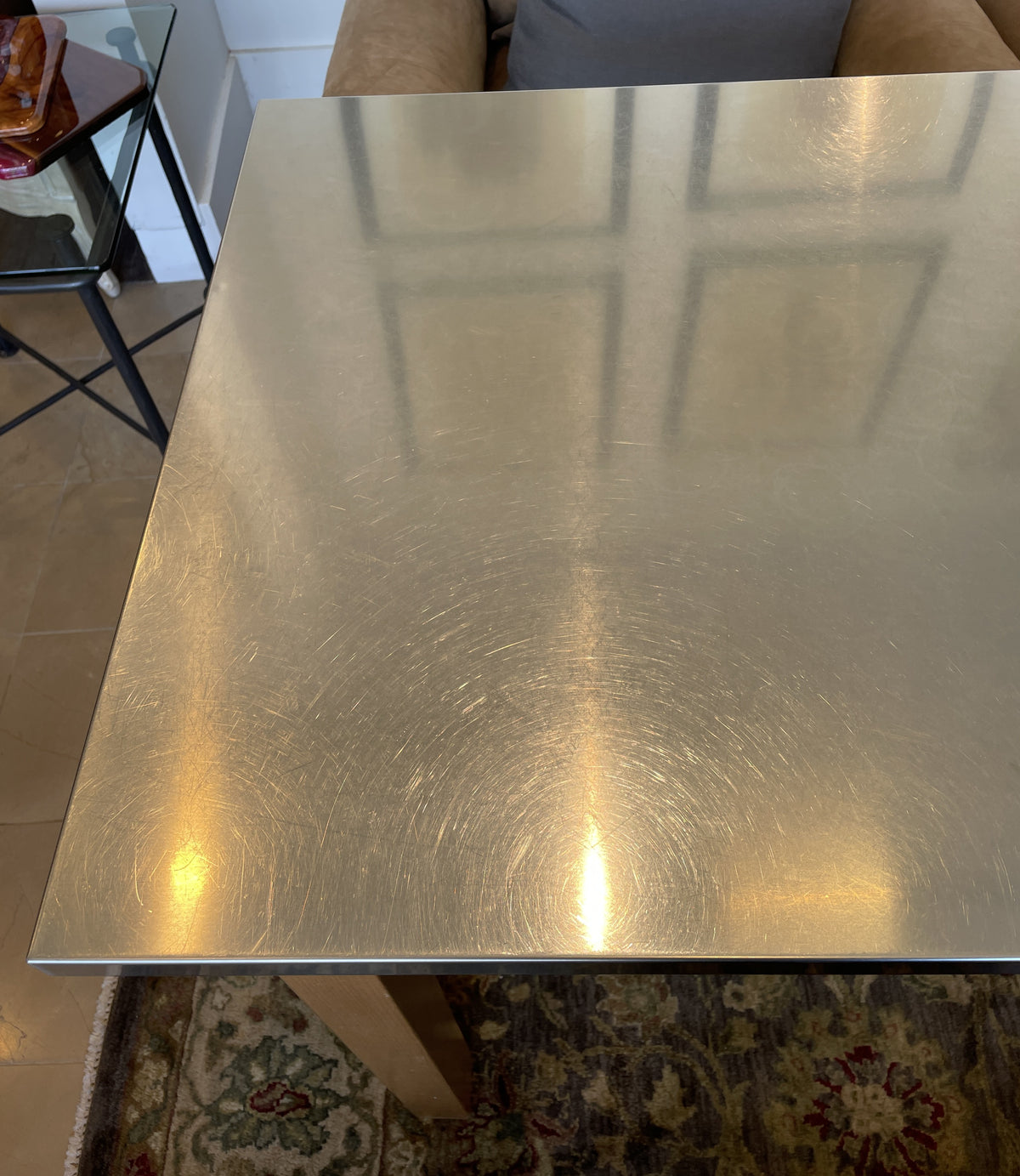 Pottery Barn Stainless Top Table (03N002)