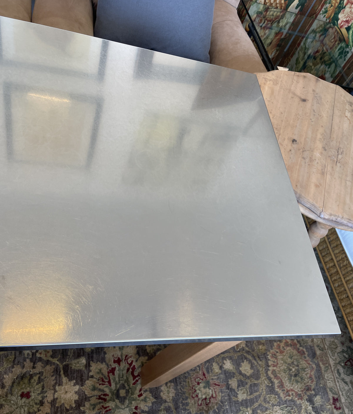 Pottery Barn Stainless Top Table (03N002)