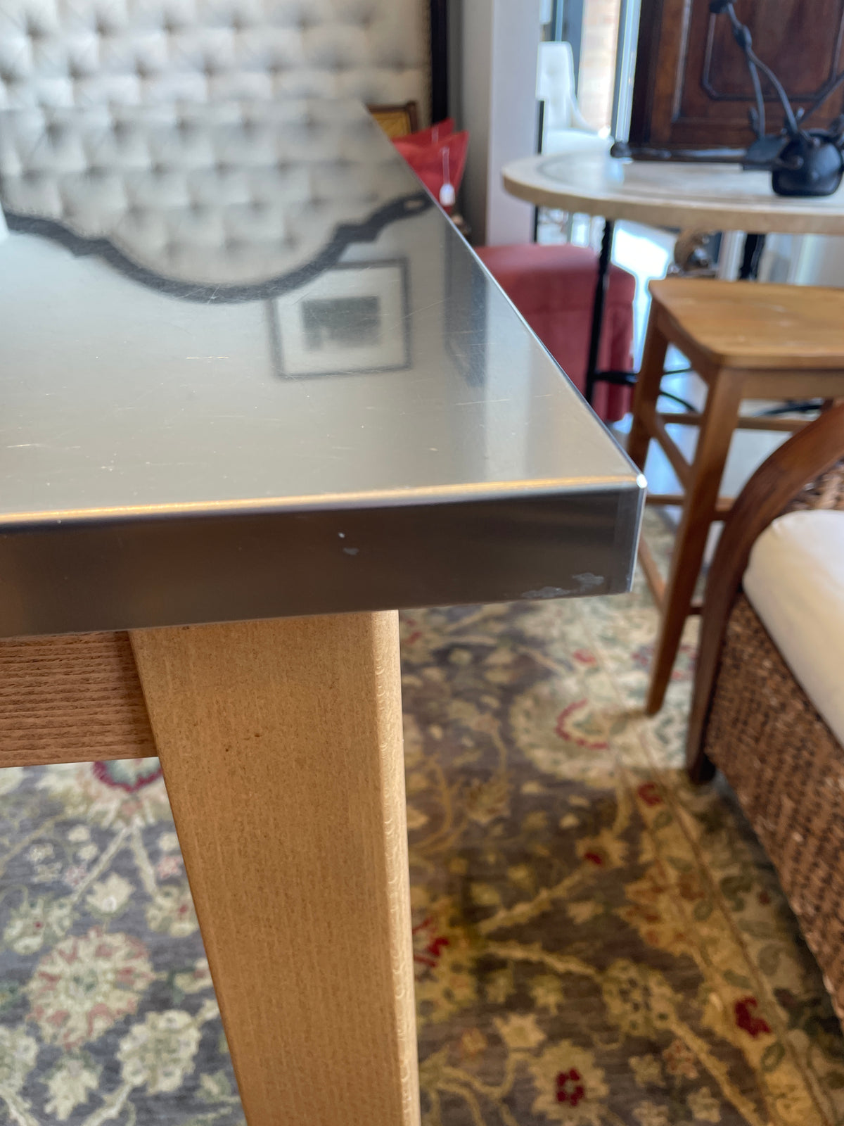 Pottery Barn Stainless Top Table (03N002)