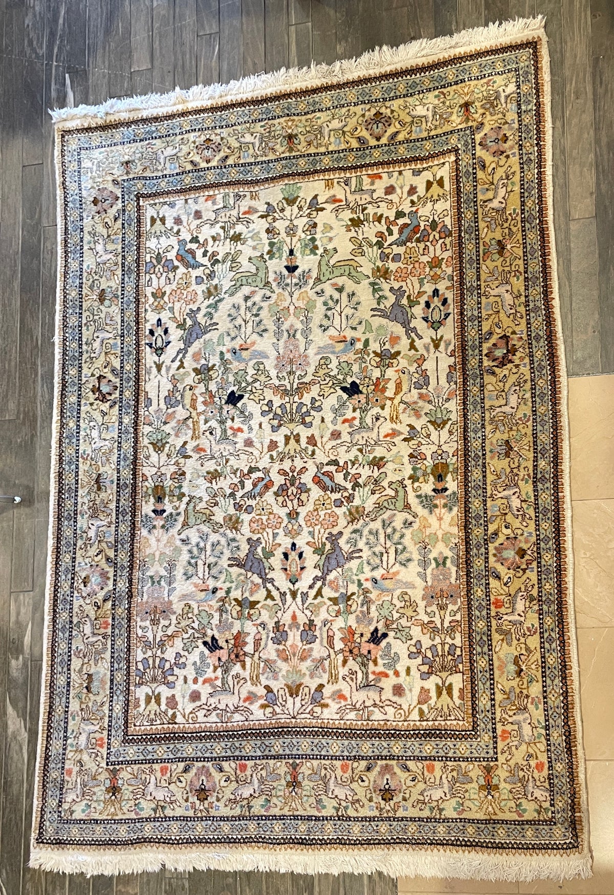 Vintage Taba Tabriz Woodland Animals Hand Knotted Rug (4'10x6'7) (0PO001)