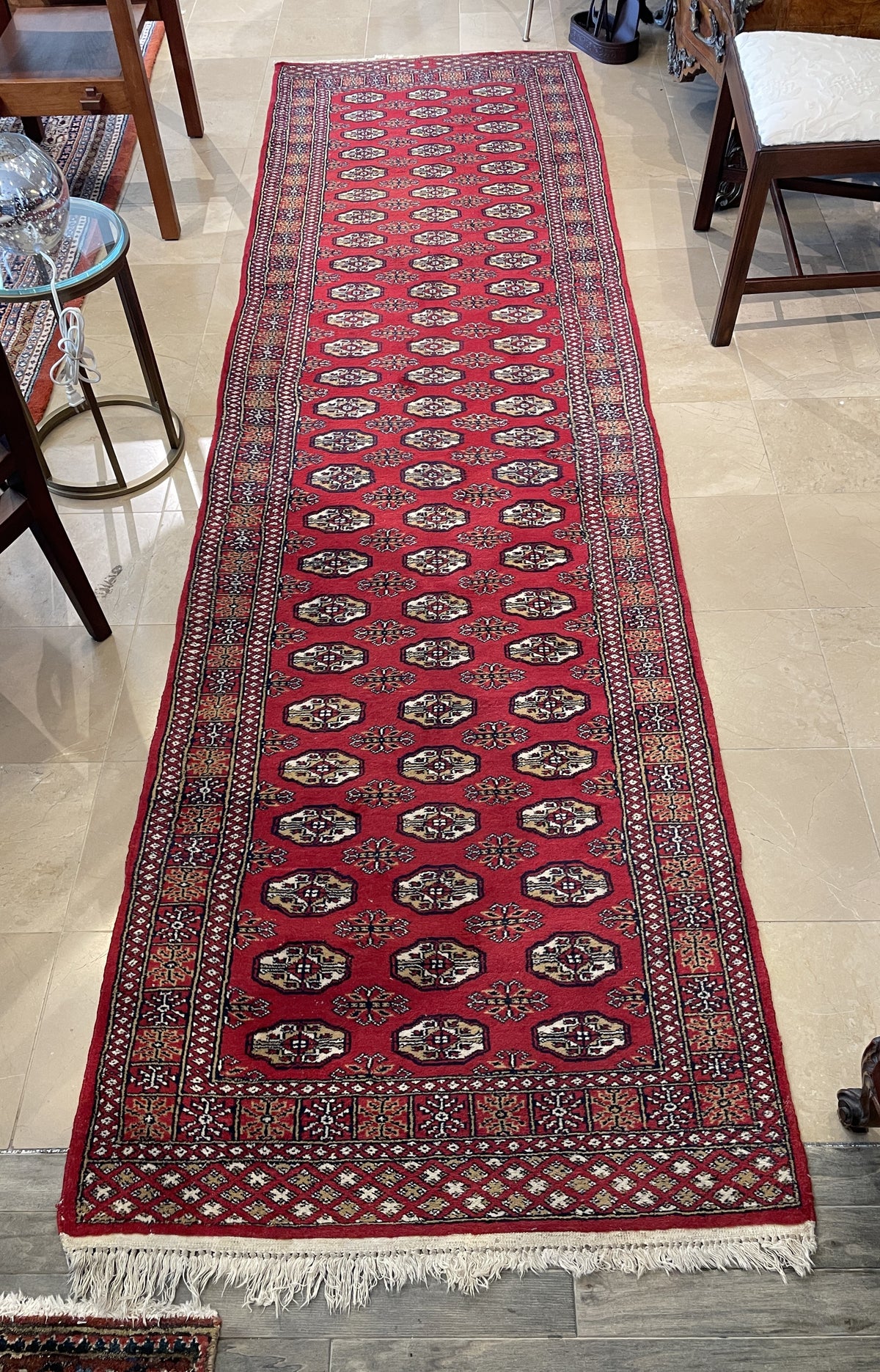 Hand Knotted Bokhara Runner in Red (11'3x3'1) (0PO002)