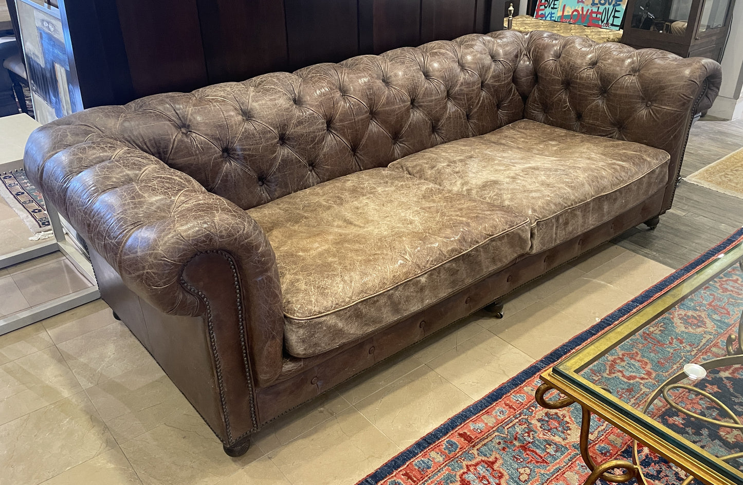 Restoration Hardware Kensington Chesterfield Leather Sofa (0L7023)