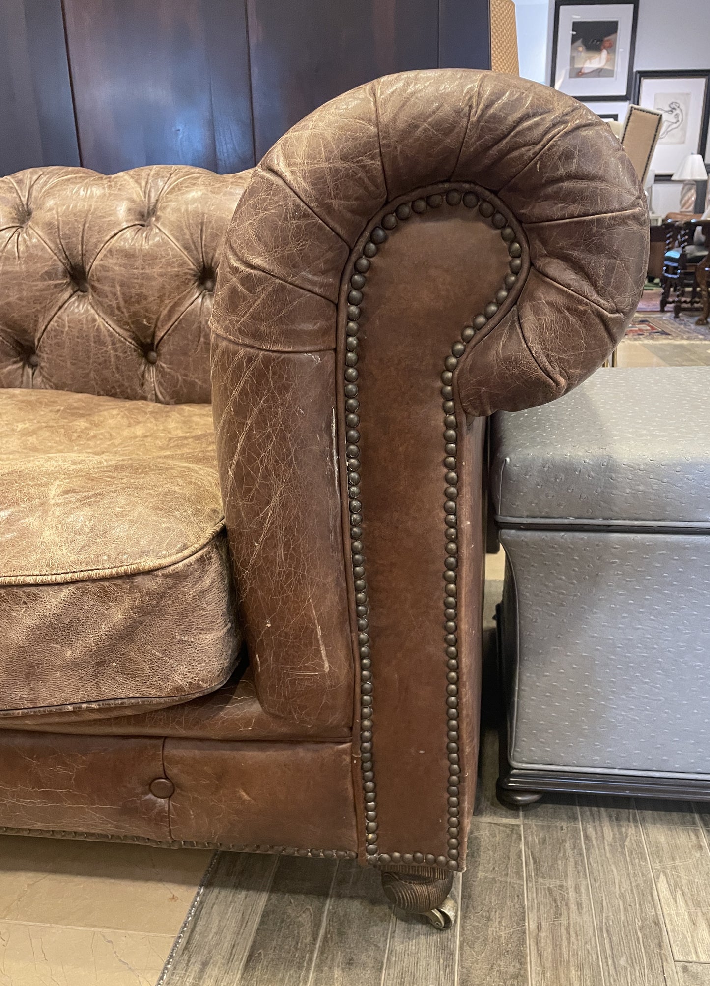 Restoration Hardware Kensington Chesterfield Leather Sofa (0L7023)