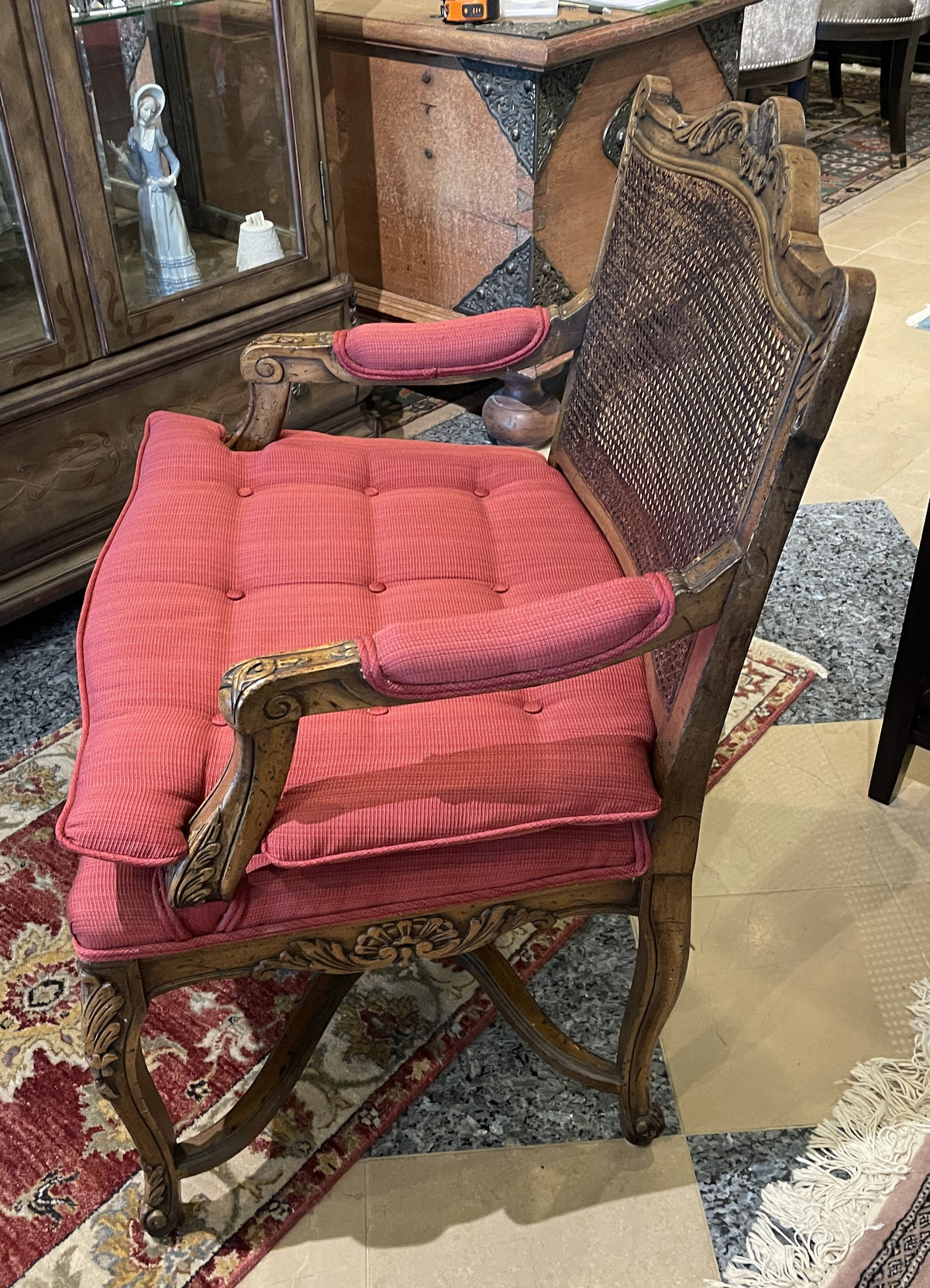 French Bergère Chairs with Crimson Cushions, a pair (0MJ00I)