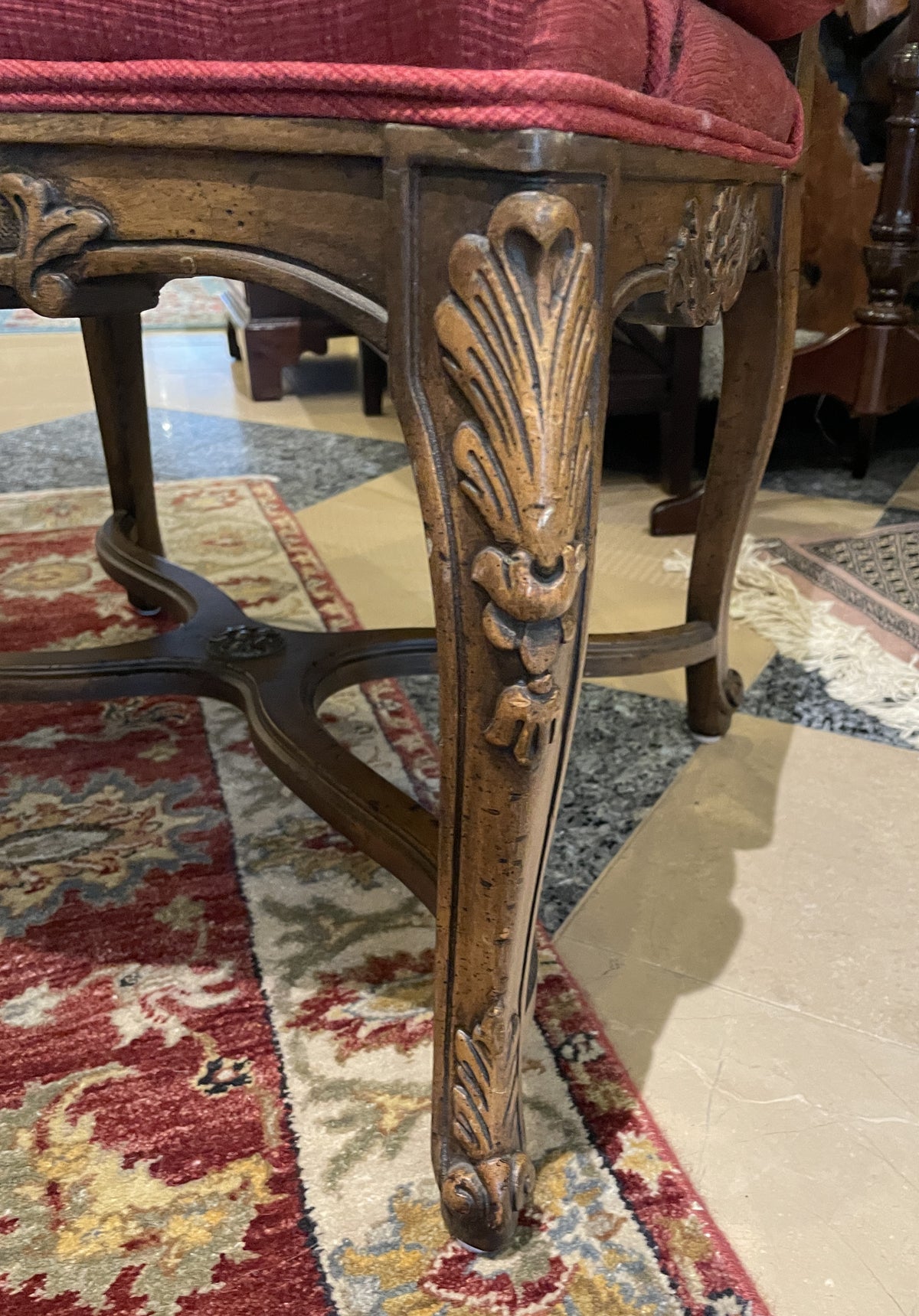 French Bergère Chairs with Crimson Cushions, a pair (0MJ00I)
