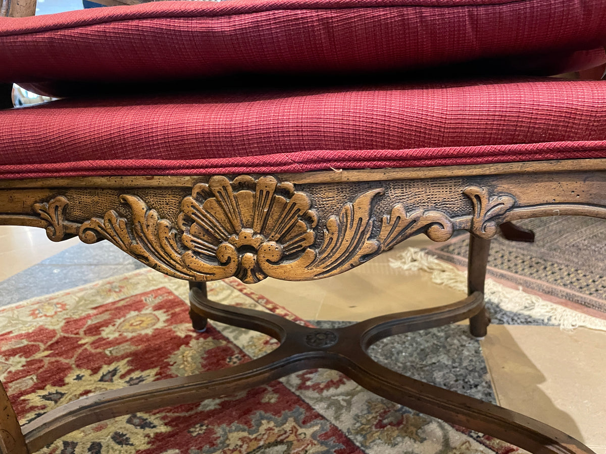 French Bergère Chairs with Crimson Cushions, a pair (0MJ00I)
