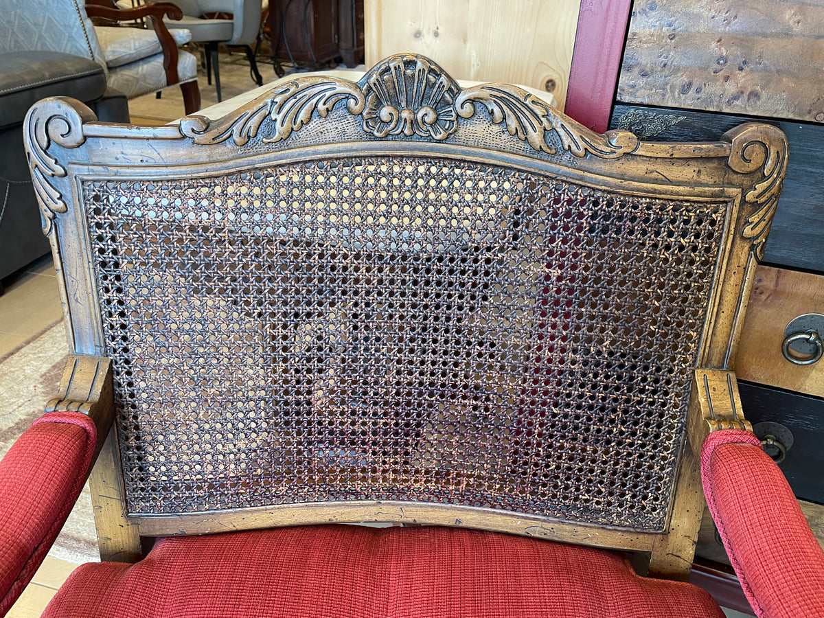 French Bergère Chairs with Crimson Cushions, a pair (0MJ00I)
