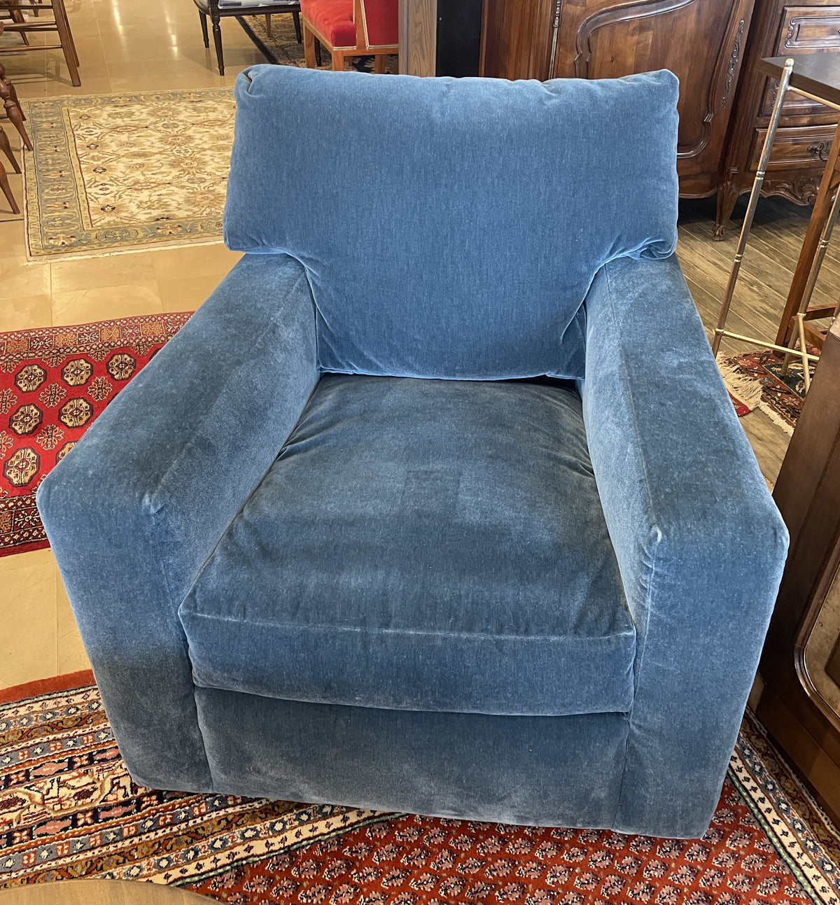 A. Rudin Blue Mohair Swivel Chair, AS IS (0PQ001)