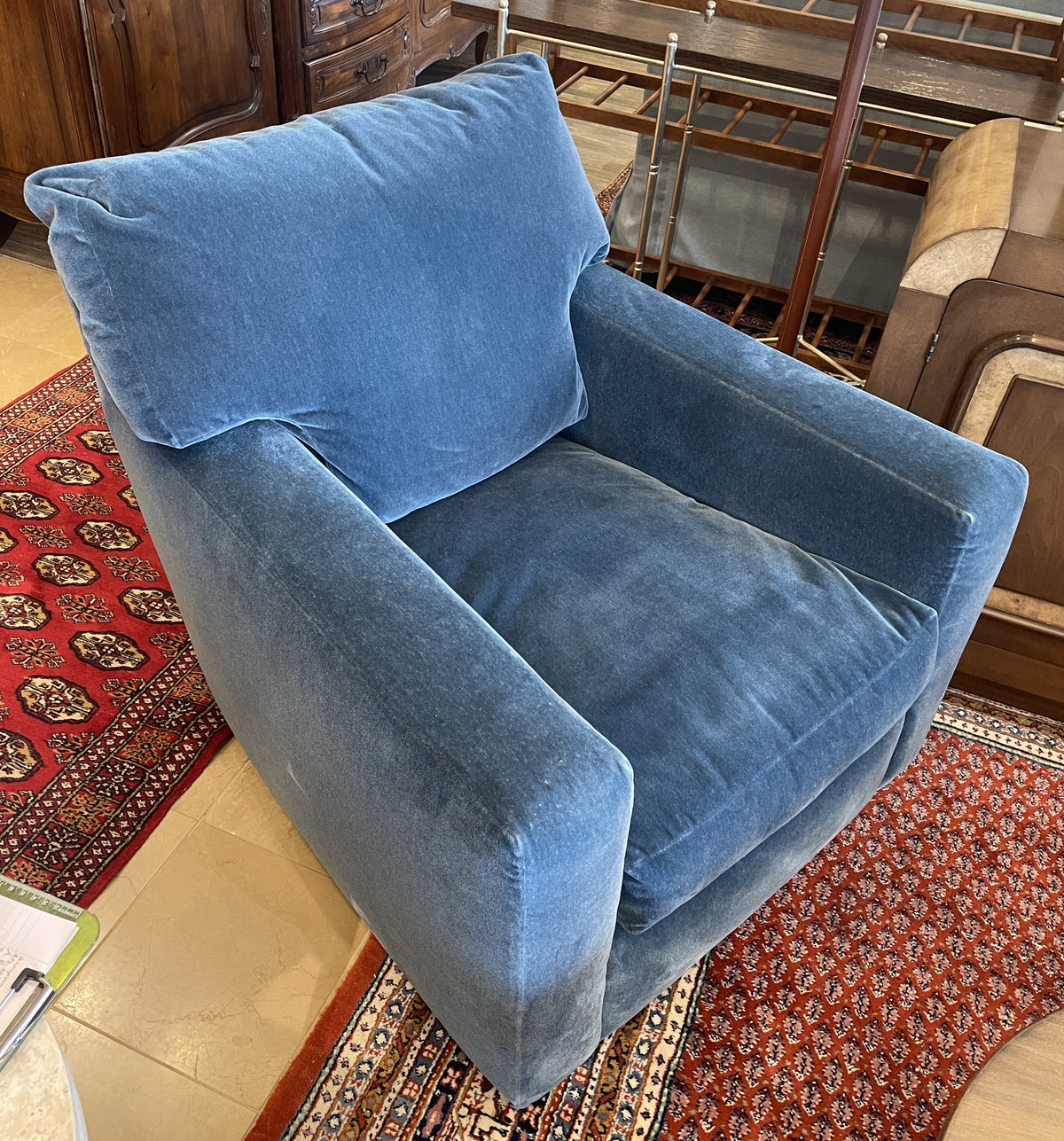 A. Rudin Blue Mohair Swivel Chair, AS IS (0PQ001)