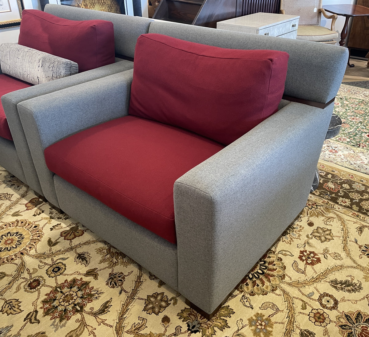 Burton James Oversized Arm Chair in Wool and Wood (Two available 0PQ002 0PQ003)