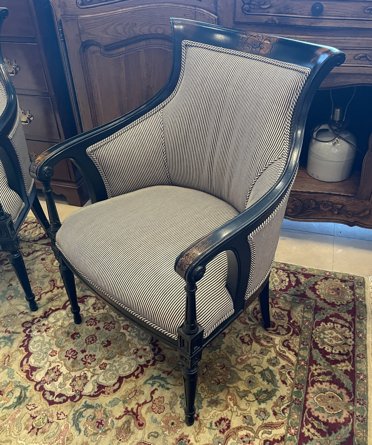 Neoclassical Armchair in Striped Fabric (Two available 0PQ00A 0PQ00B)