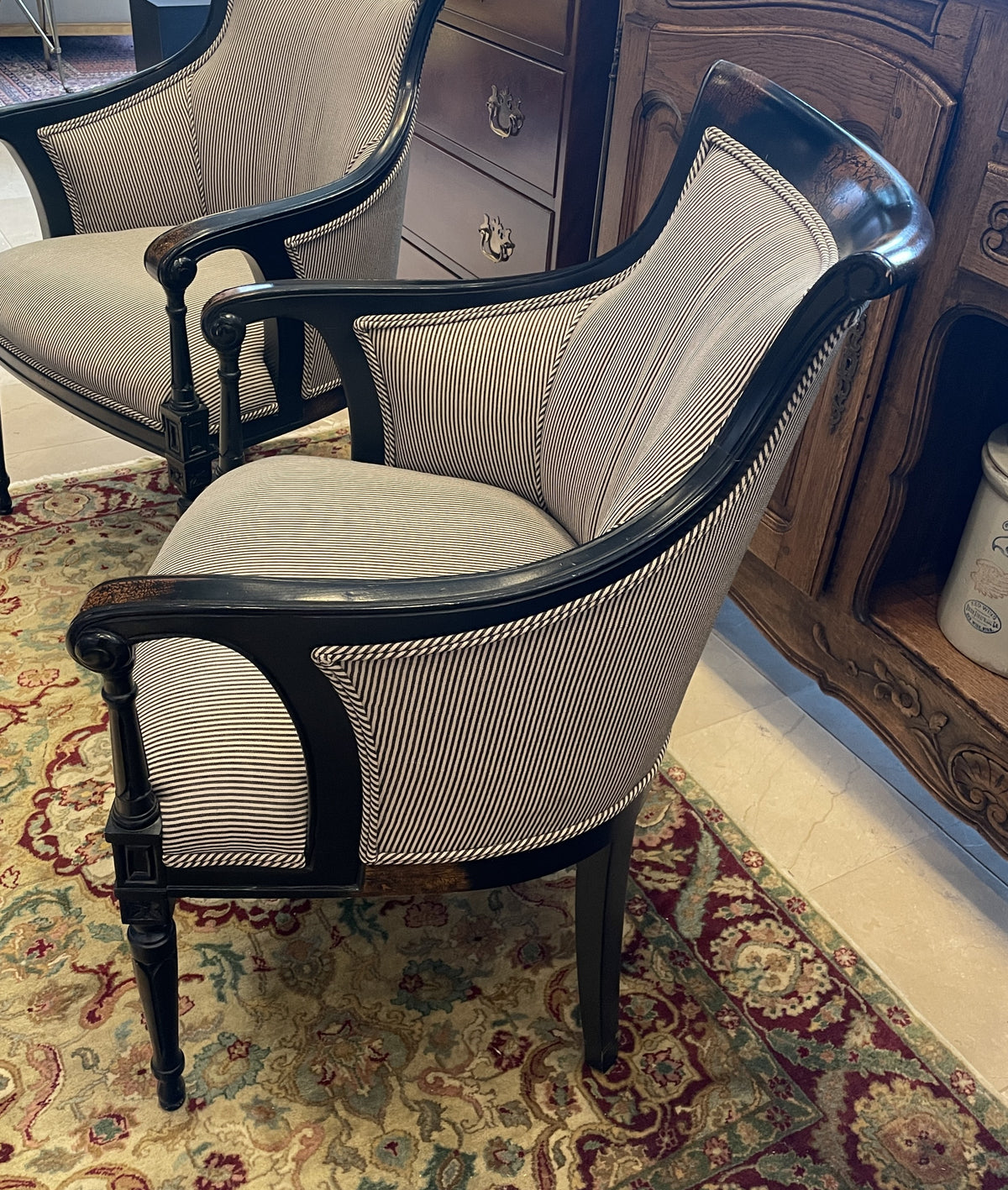 Neoclassical Armchair in Striped Fabric (Two available 0PQ00A 0PQ00B)