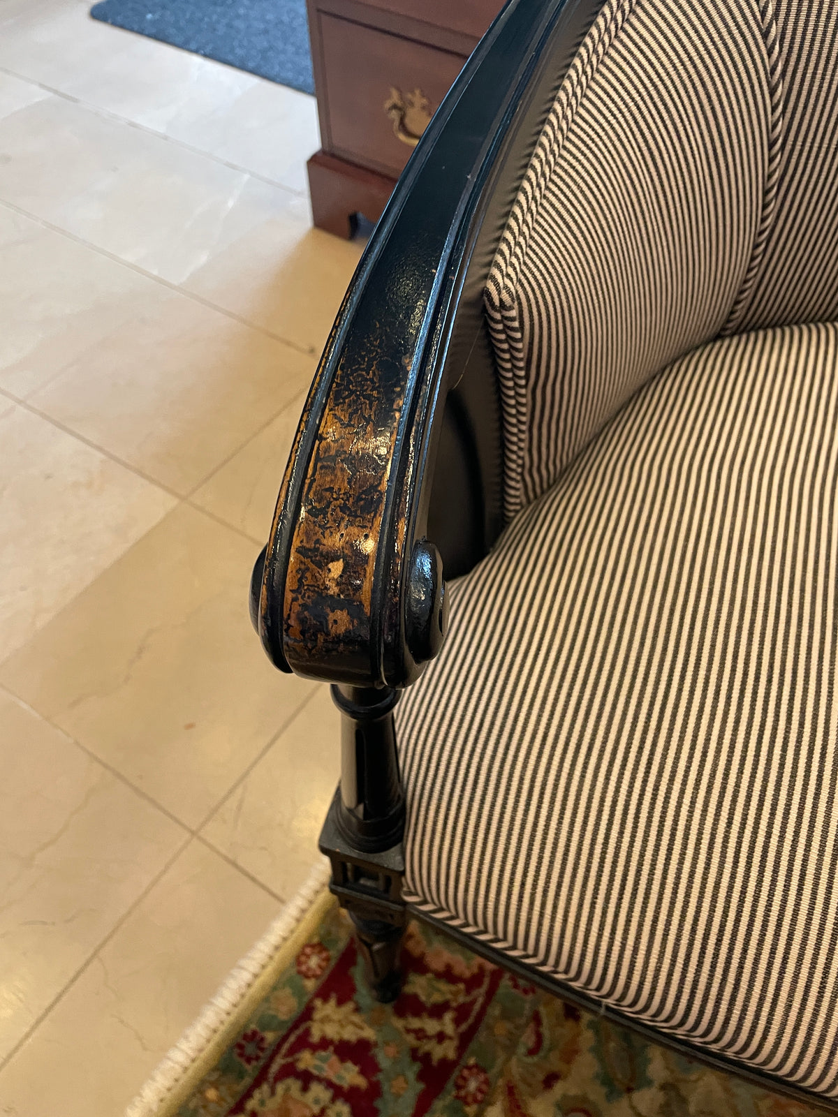 Neoclassical Armchair in Striped Fabric (Two available 0PQ00A 0PQ00B)