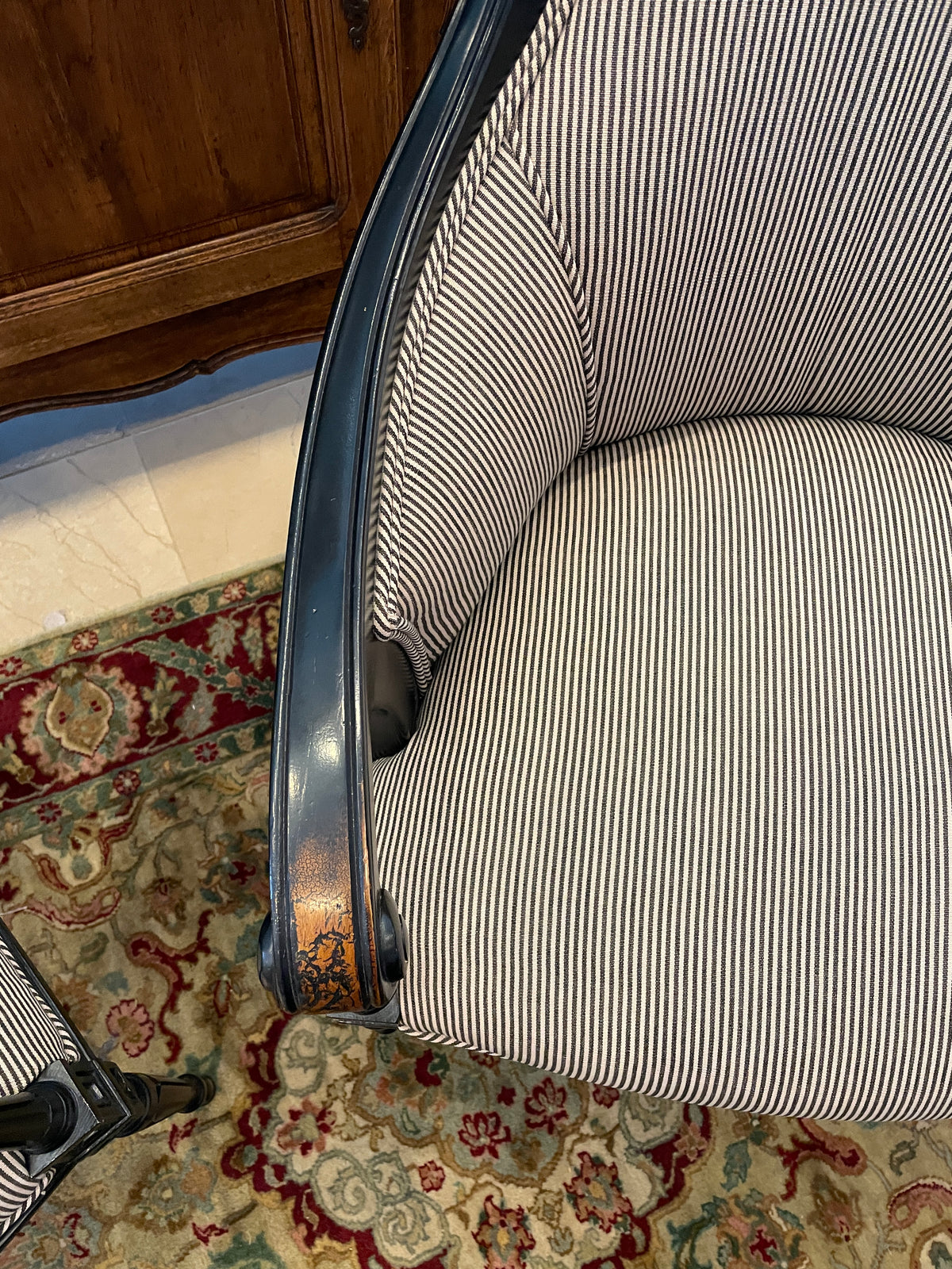 Neoclassical Armchair in Striped Fabric (Two available 0PQ00A 0PQ00B)