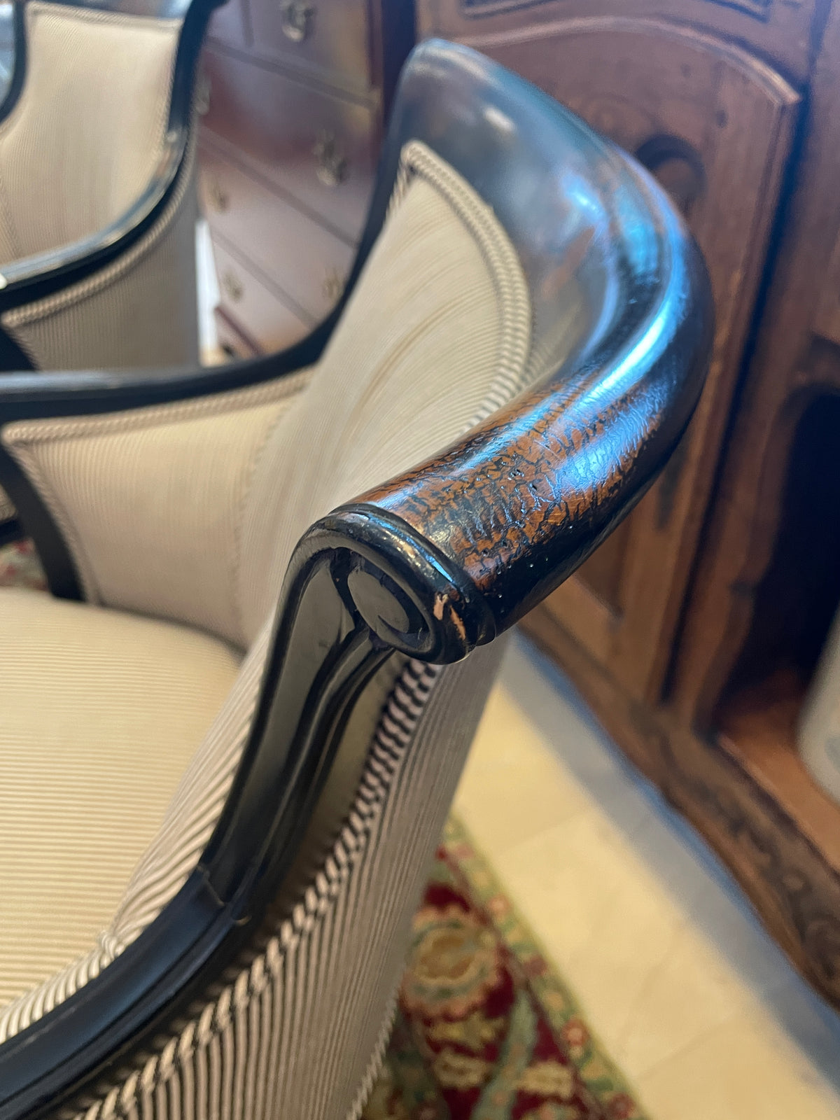 Neoclassical Armchair in Striped Fabric (Two available 0PQ00A 0PQ00B)