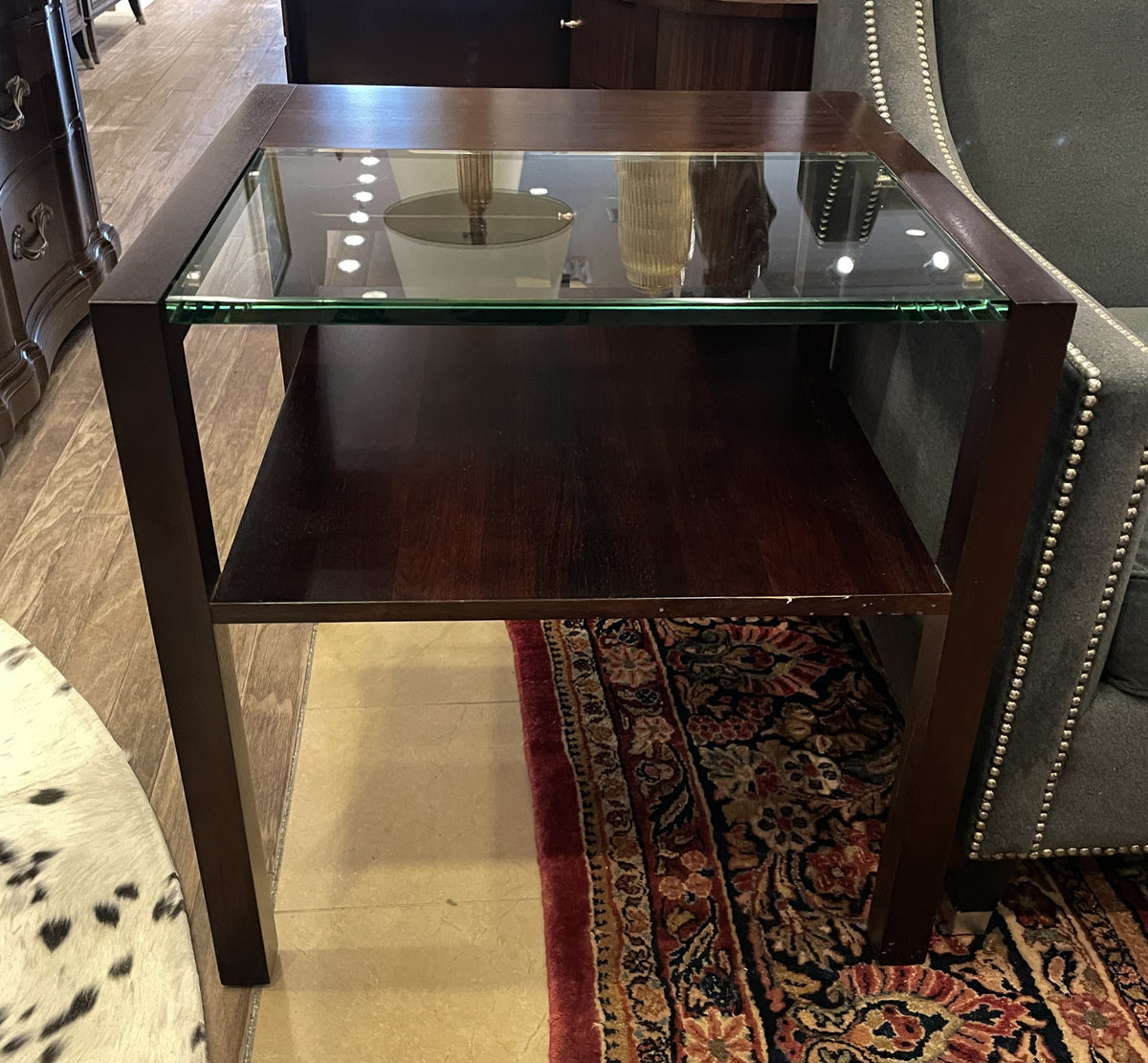 Wooden and Glass Parsons End Table, AS IS (0PQ006)