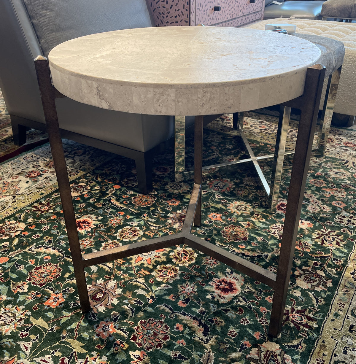 Cachet Travertine Round End Table (Two available 0LG01X 0LG01Y)