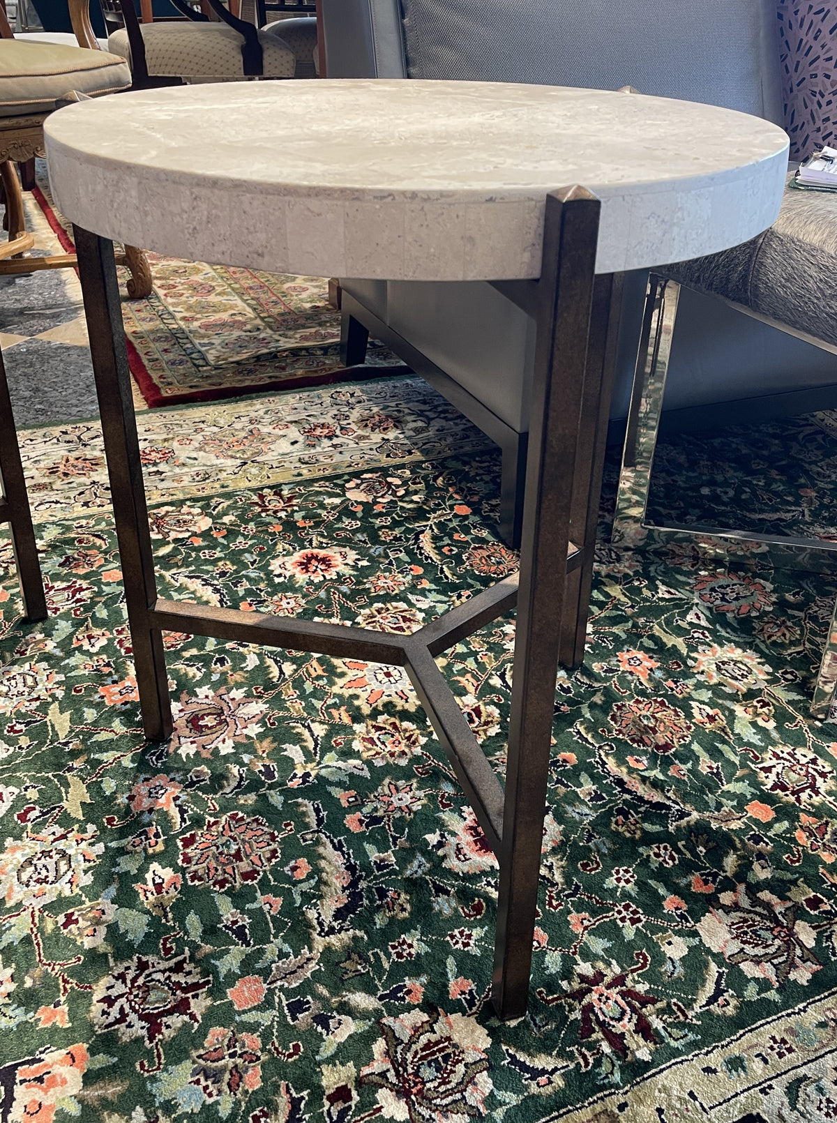 Cachet Travertine Round End Table (Two available 0LG01X 0LG01Y)