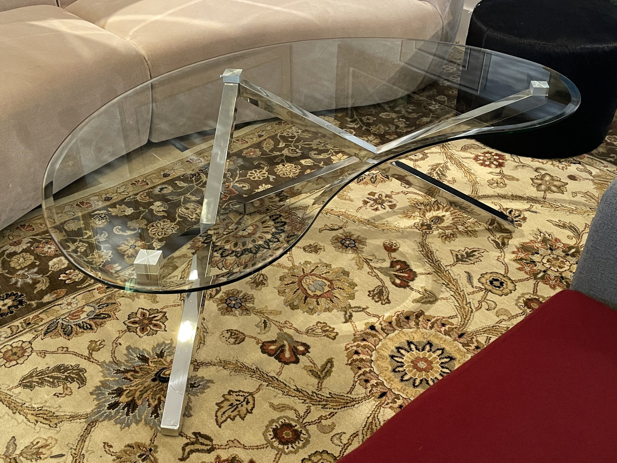 Kidney Shaped Glass and Chrome Coffee Table (0PP001)