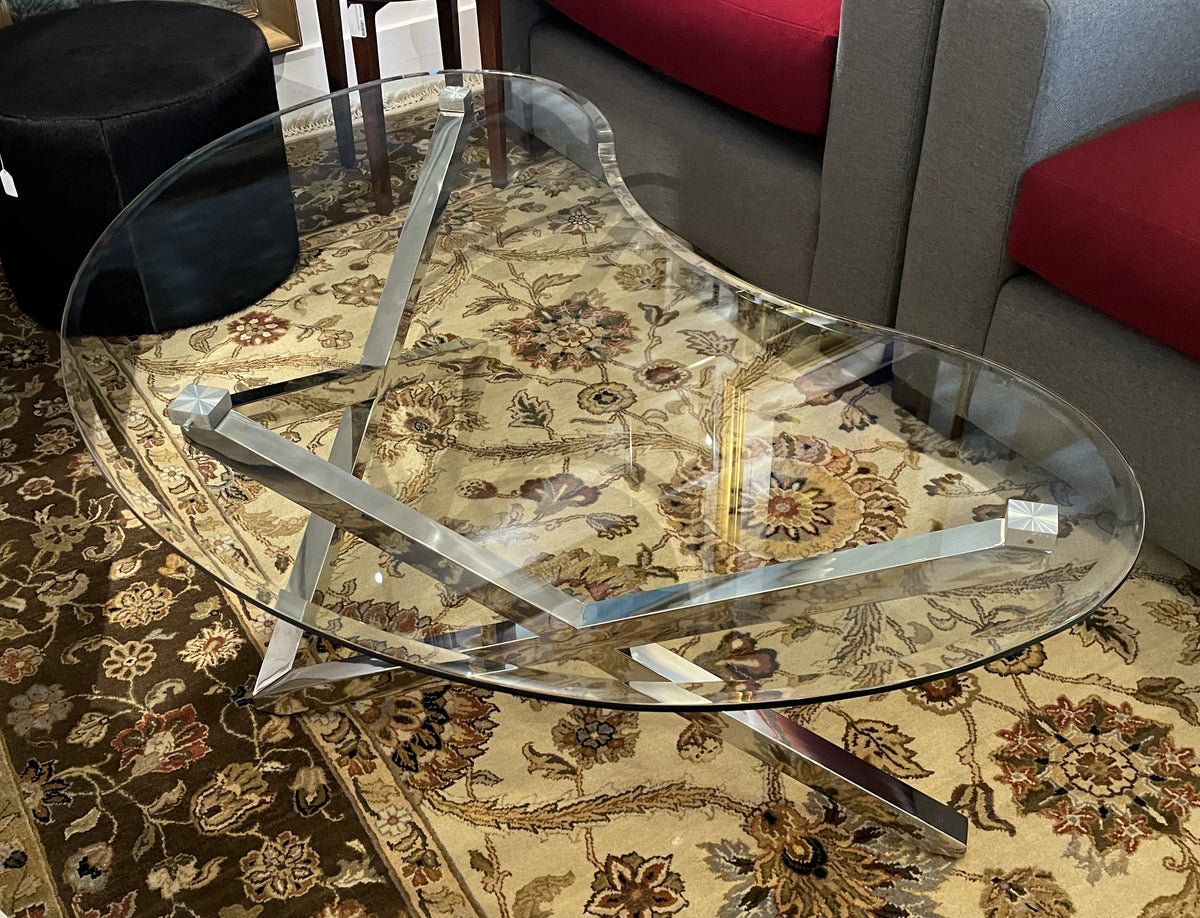 Kidney Shaped Glass and Chrome Coffee Table (0PP001)