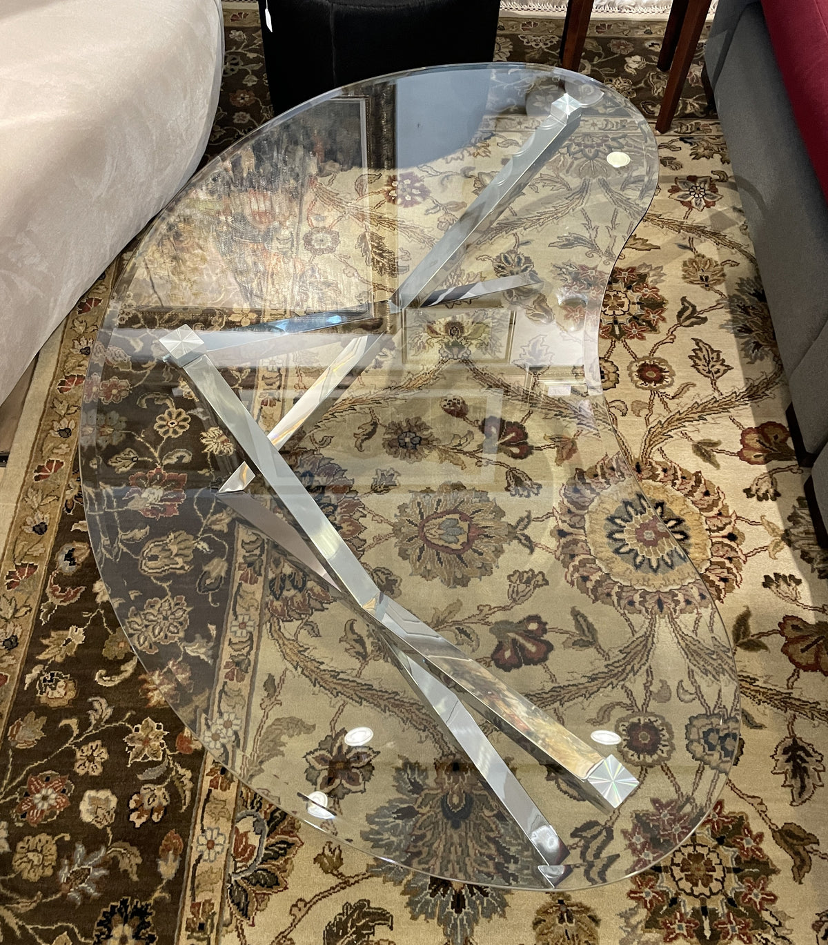 Kidney Shaped Glass and Chrome Coffee Table (0PP001)