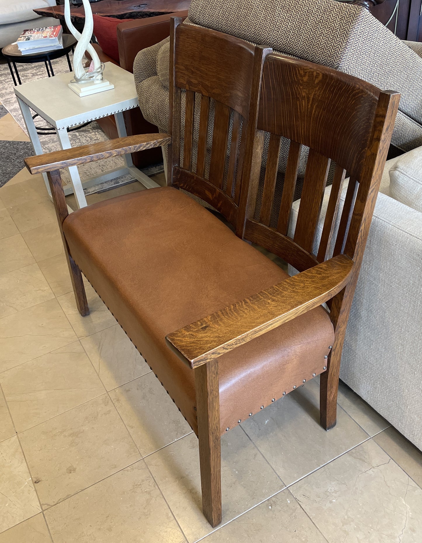 Antique Arts and Crafts Oak Settee, AS IS (0IR01B)