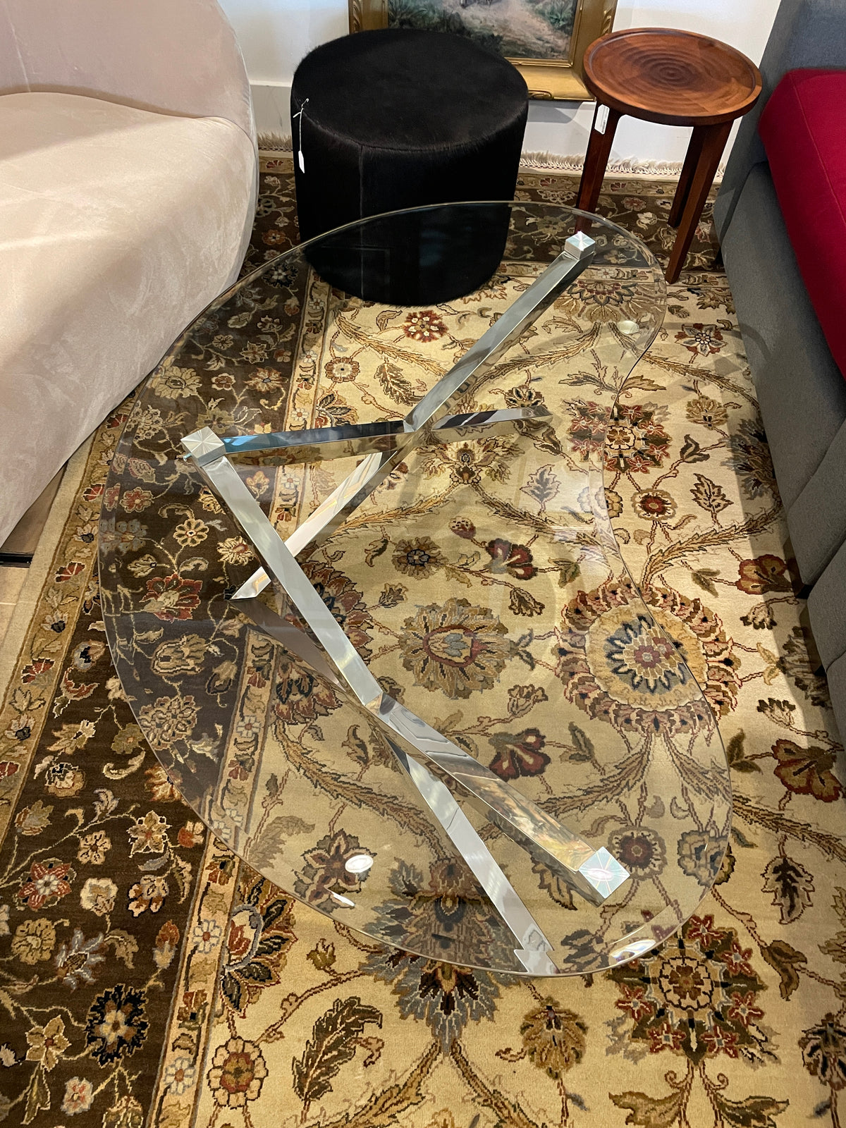 Kidney Shaped Glass and Chrome Coffee Table (0PP001)