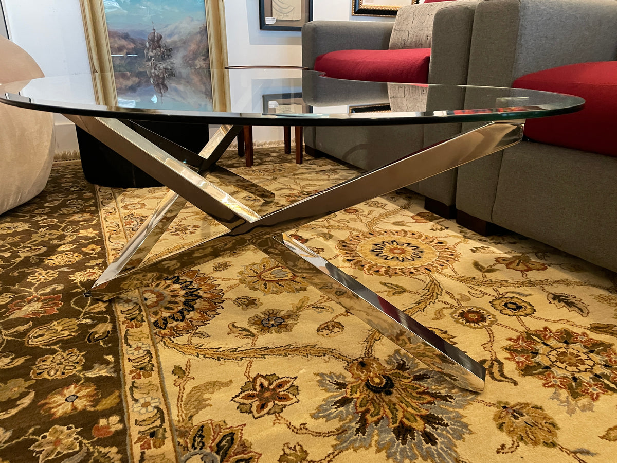 Kidney Shaped Glass and Chrome Coffee Table (0PP001)