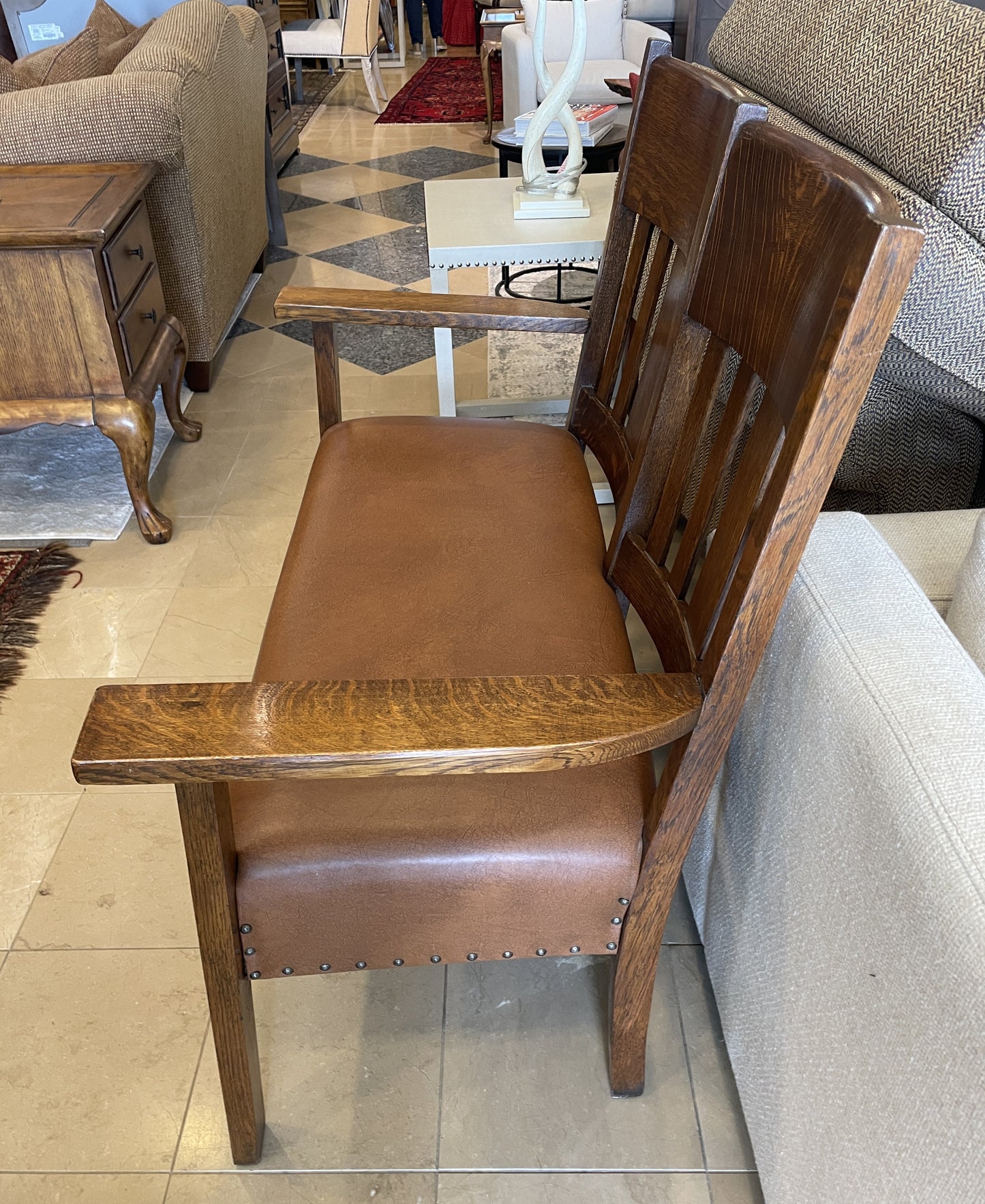 Antique Arts and Crafts Oak Settee, AS IS (0IR01B)