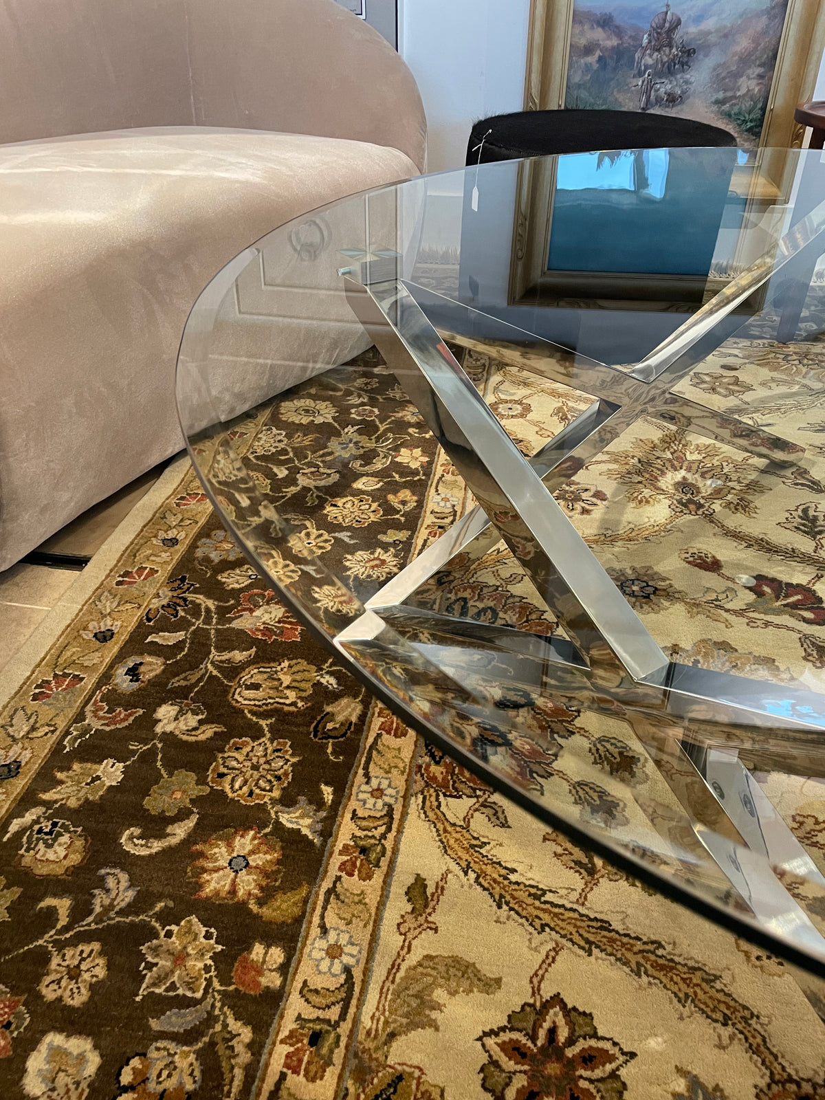 Kidney Shaped Glass and Chrome Coffee Table (0PP001)