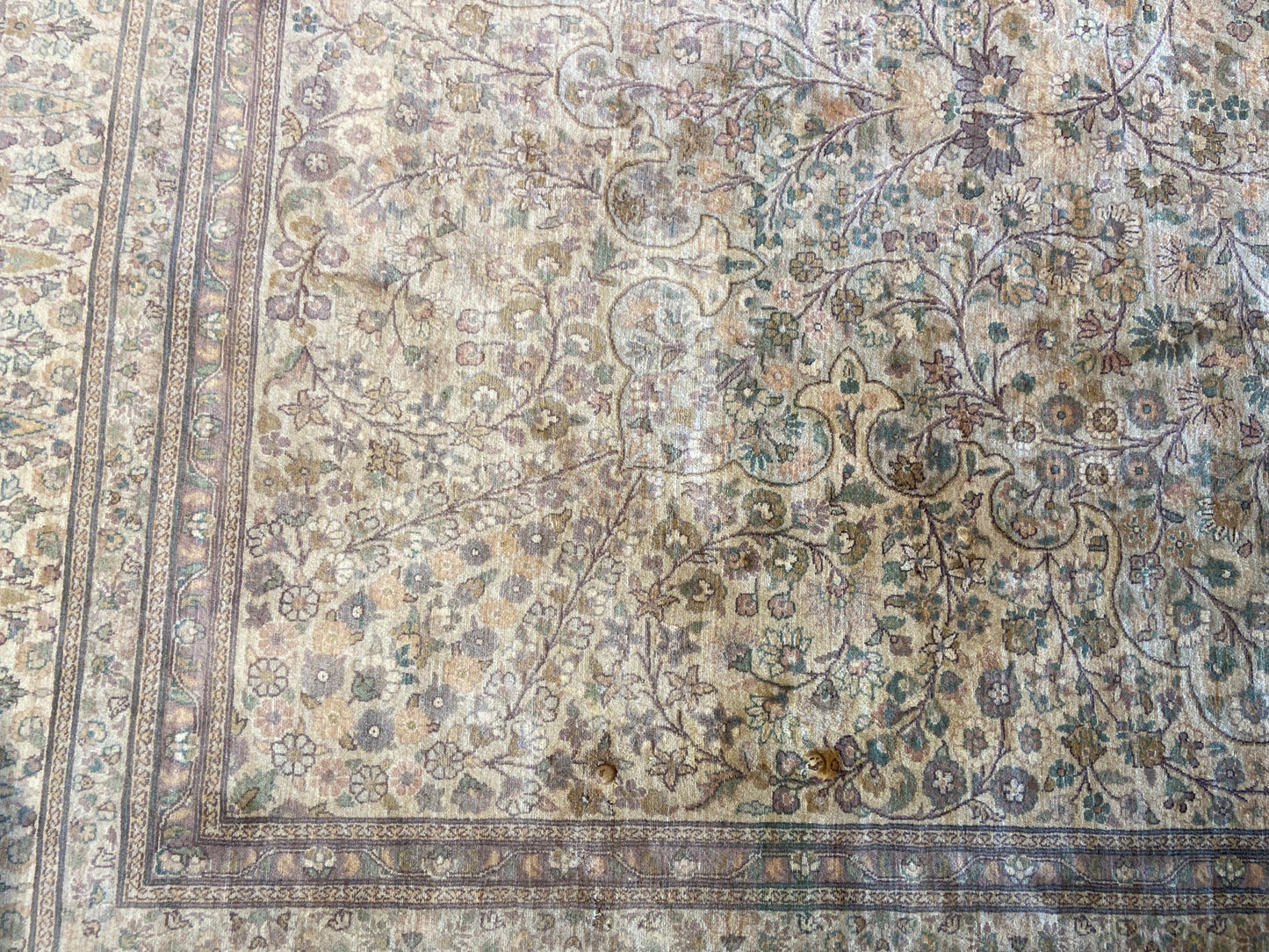 Hand Knotted Neutral Floral Rug (12x9) (L86BTD)