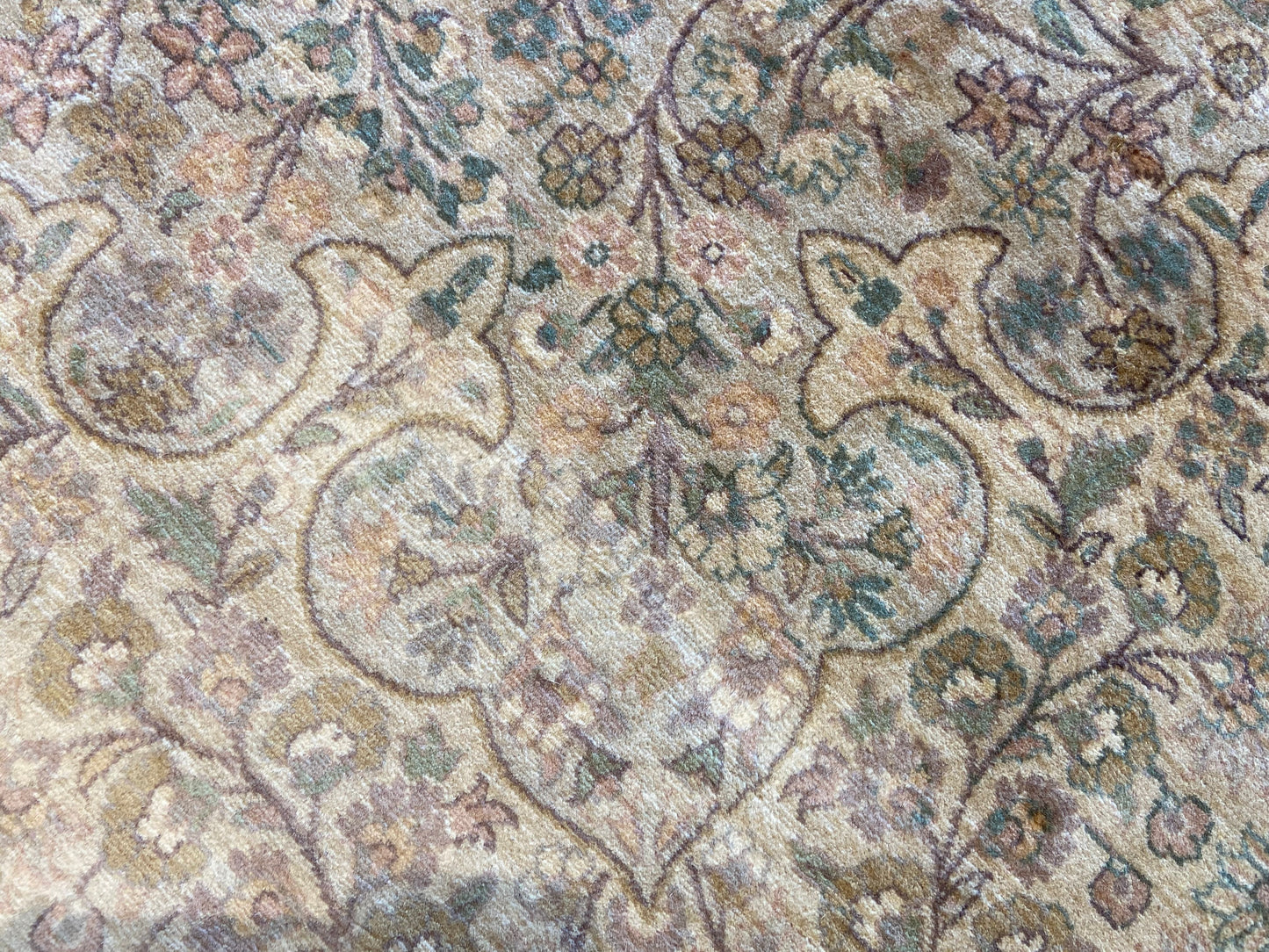 Hand Knotted Neutral Floral Rug (12x9) (L86BTD)