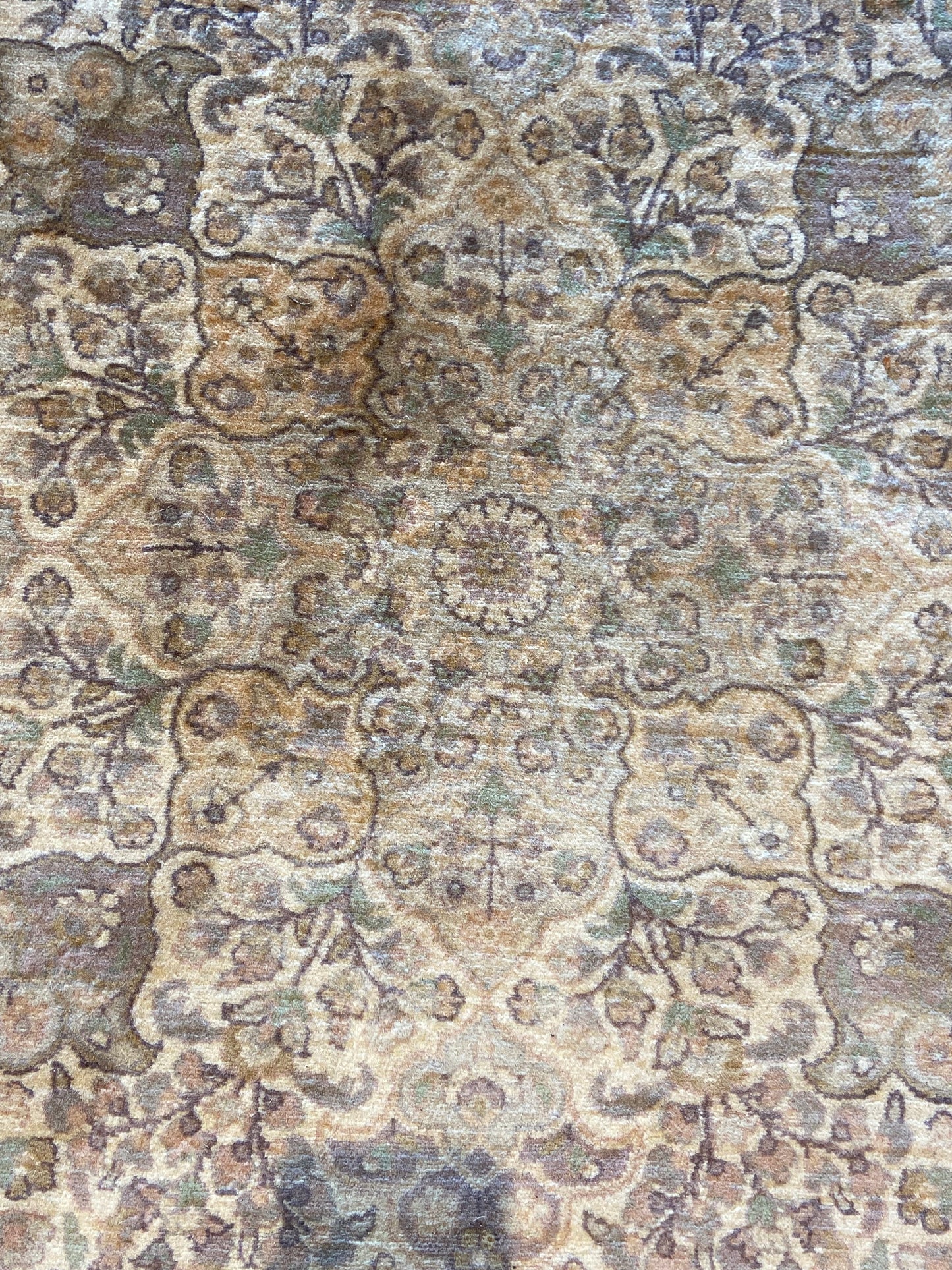 Hand Knotted Neutral Floral Rug (12x9) (L86BTD)