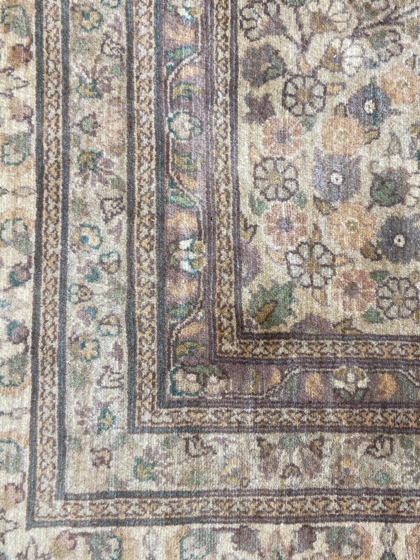 Hand Knotted Neutral Floral Rug (12x9) (L86BTD)