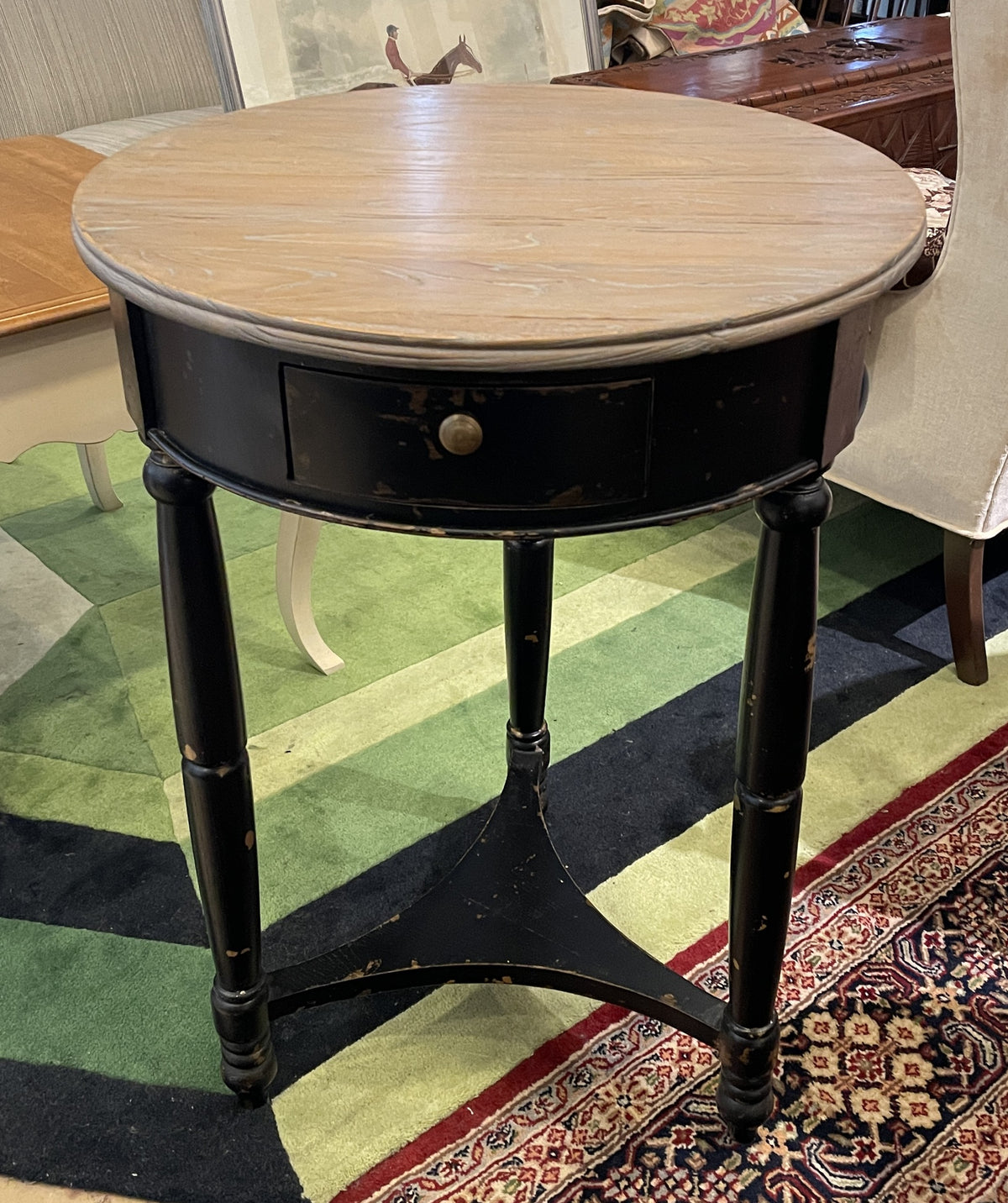 Rustic Finished Round End Table With Natural Top (0PQ00N)