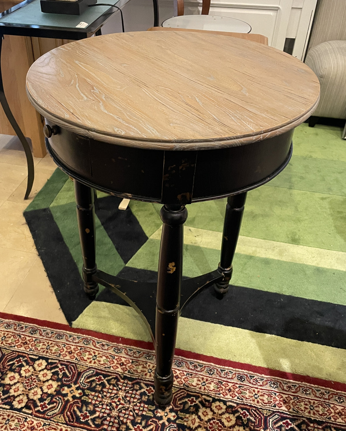 Rustic Finished Round End Table With Natural Top (0PQ00N)